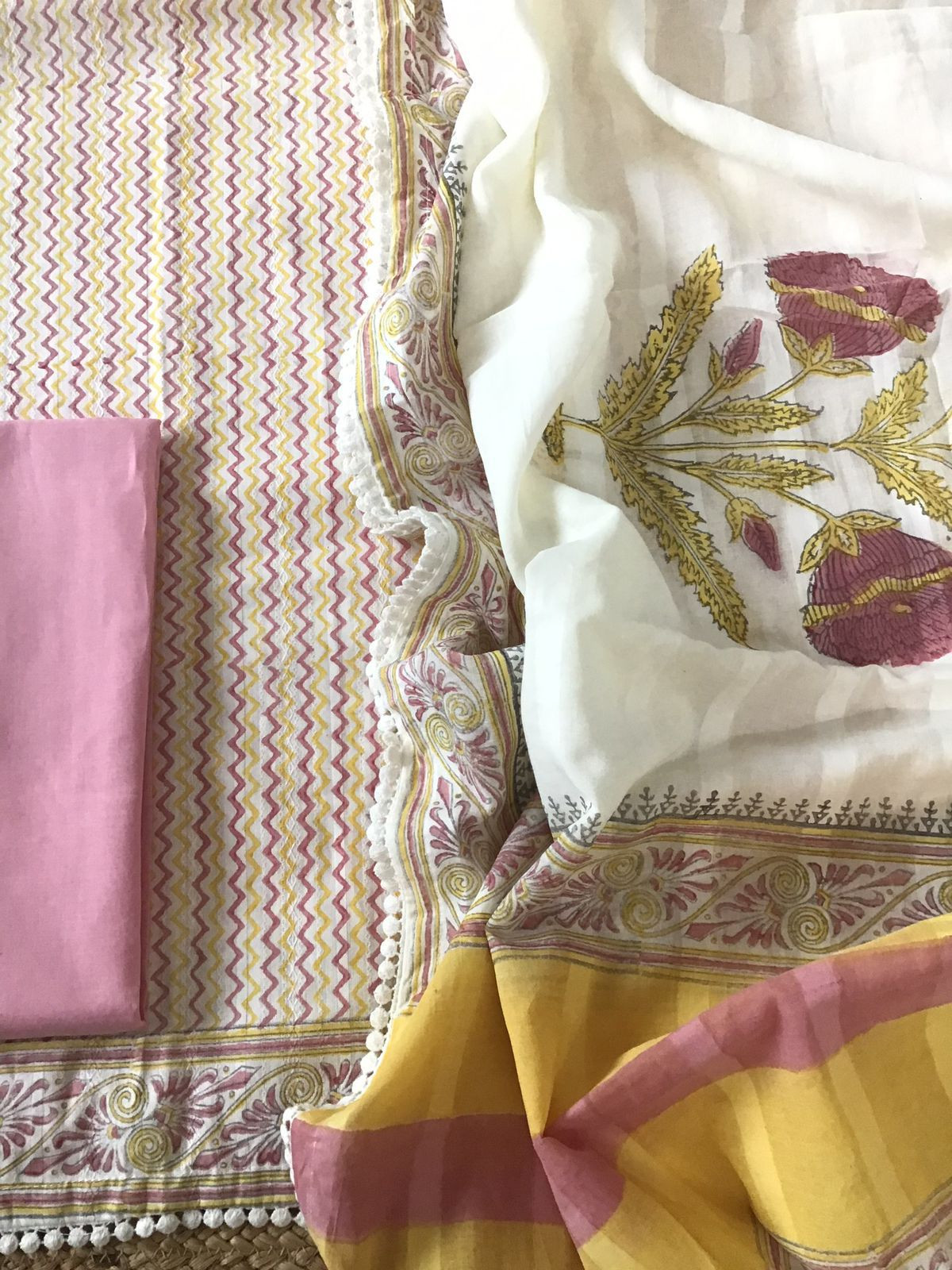 Pure Cotton Printed Self Weaved Suit - Off White