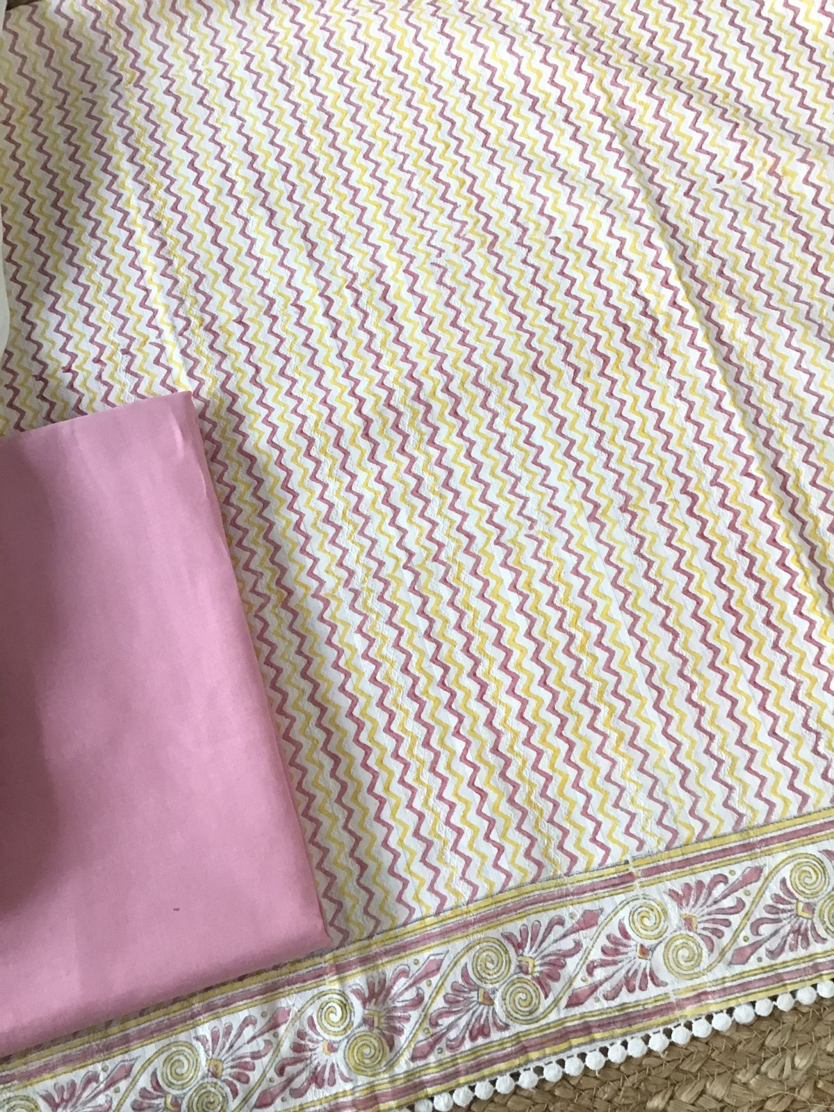 Pure Cotton Printed Self Weaved Suit - Off White