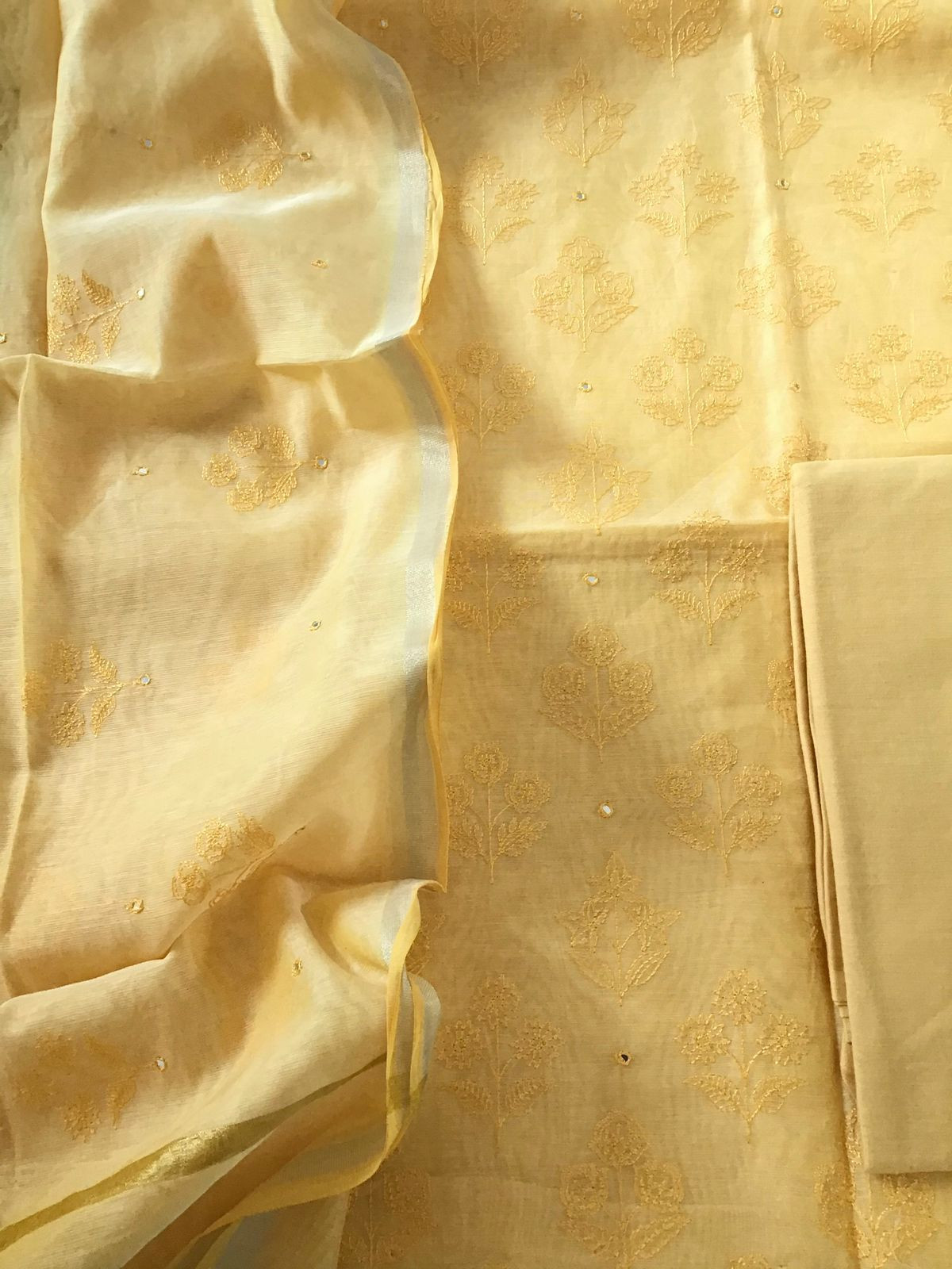 Soft Chanderi Cotton Embroidered Suit - Yellow