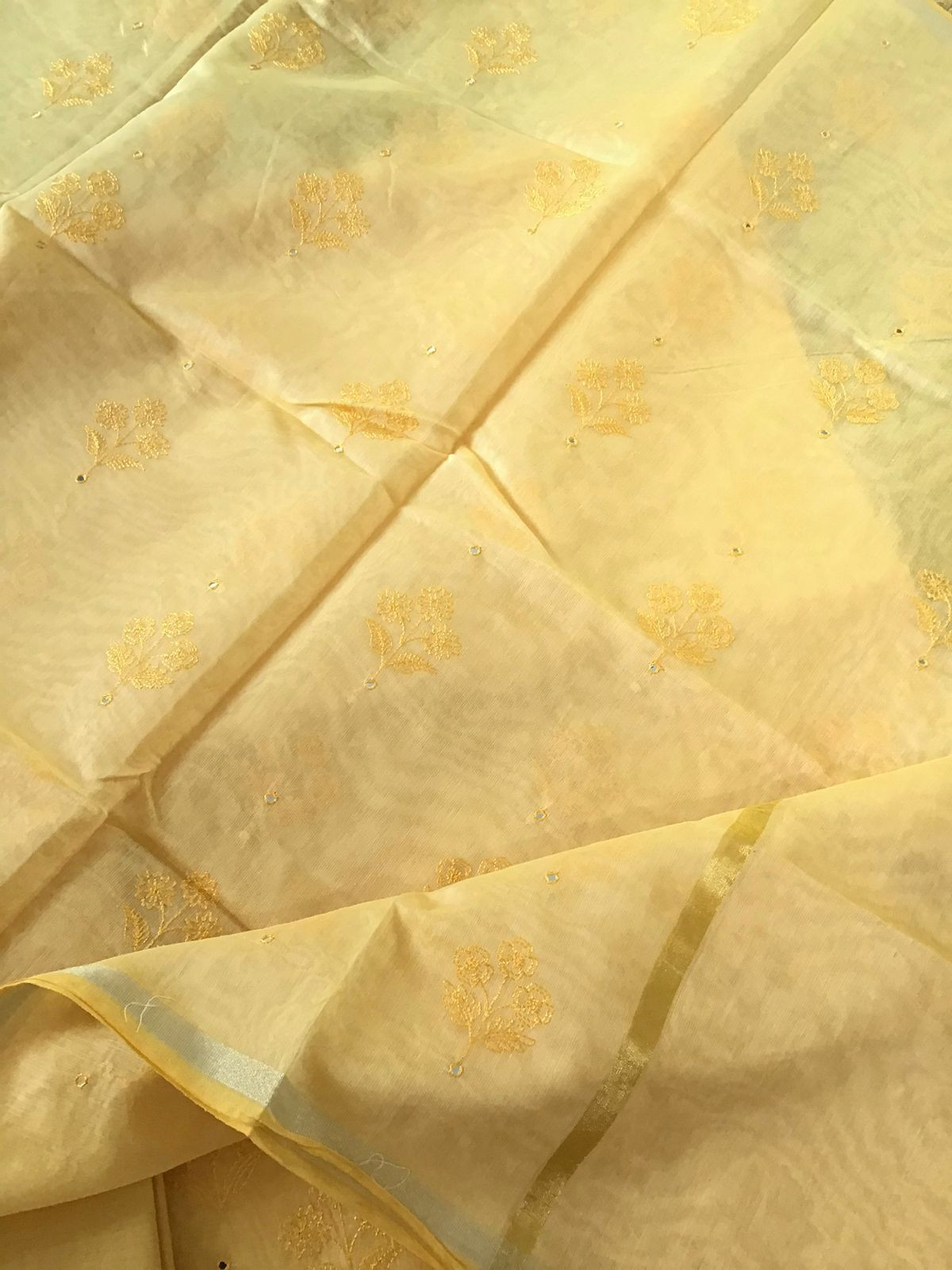 Soft Chanderi Cotton Embroidered Suit - Yellow