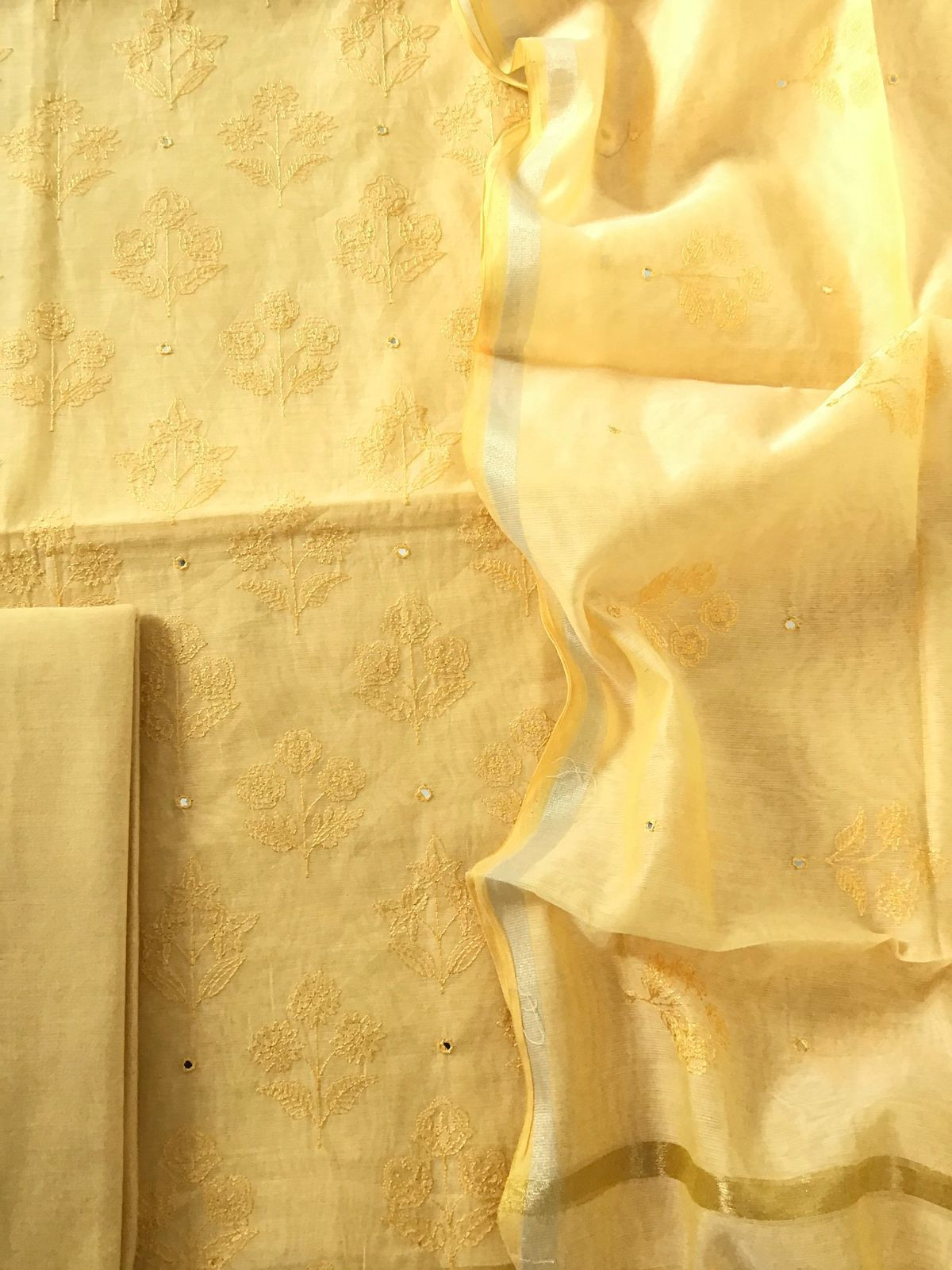 Soft Chanderi Cotton Embroidered Suit - Yellow