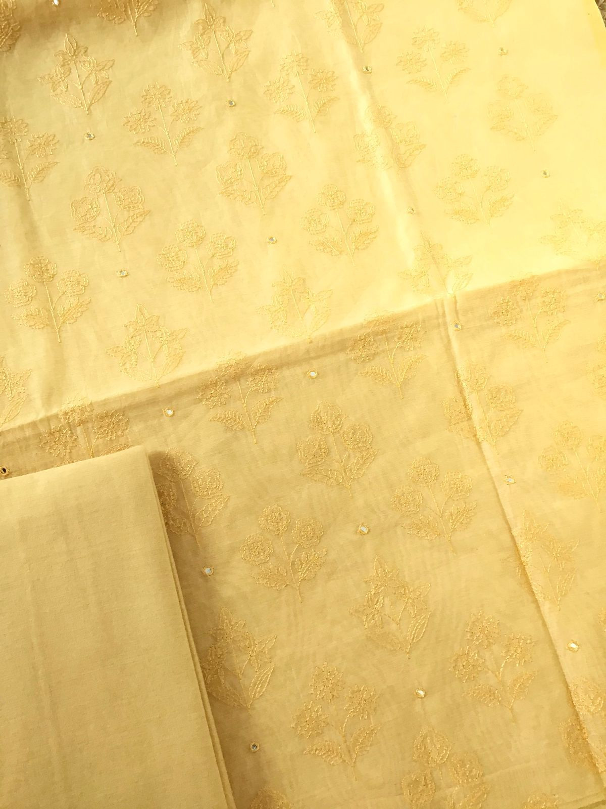 Soft Chanderi Cotton Embroidered Suit - Yellow