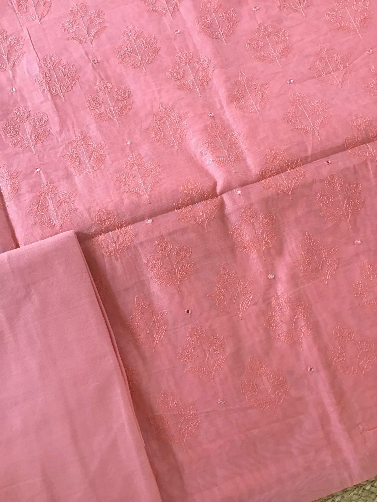 Soft Chanderi Cotton Embroidered Suit - Peach