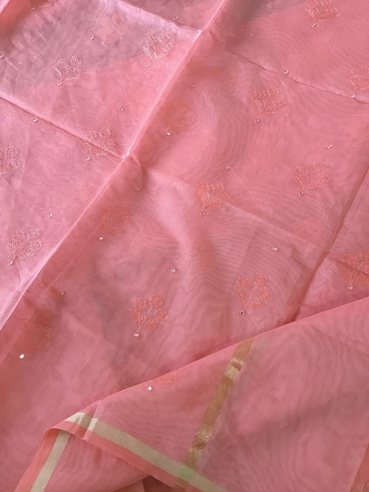 Soft Chanderi Cotton Embroidered Suit - Peach