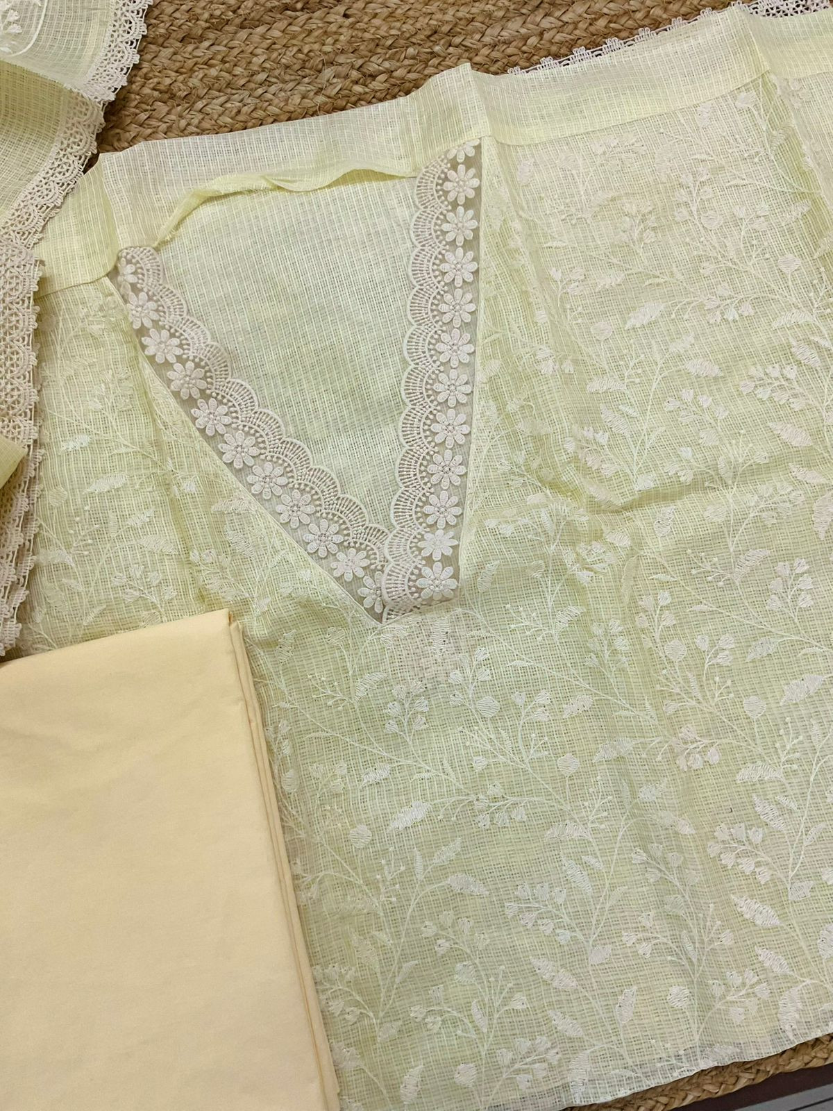 Soft Kota Silk Embroidered Suit - Yellow