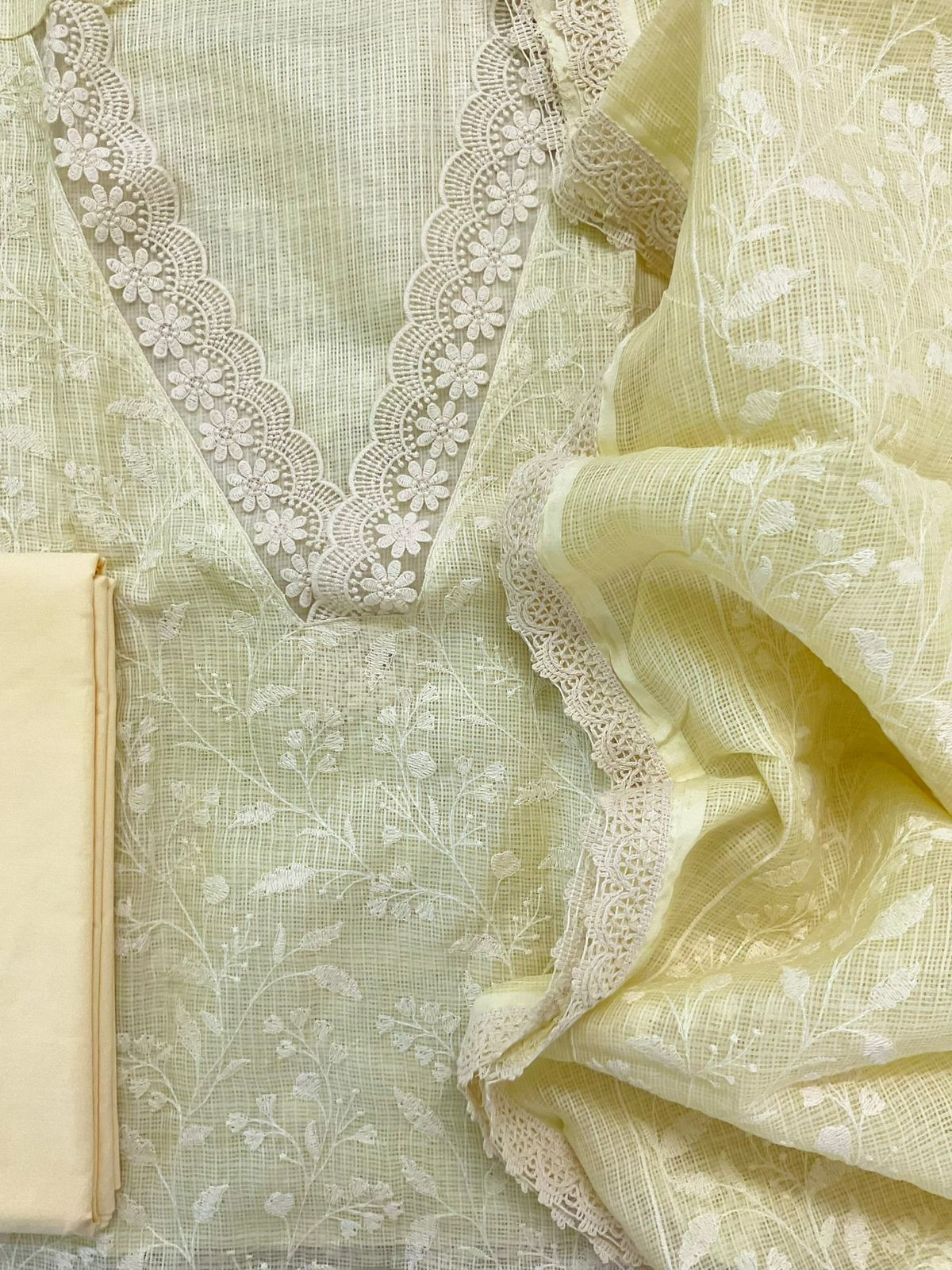 Soft Kota Silk Embroidered Suit - Yellow