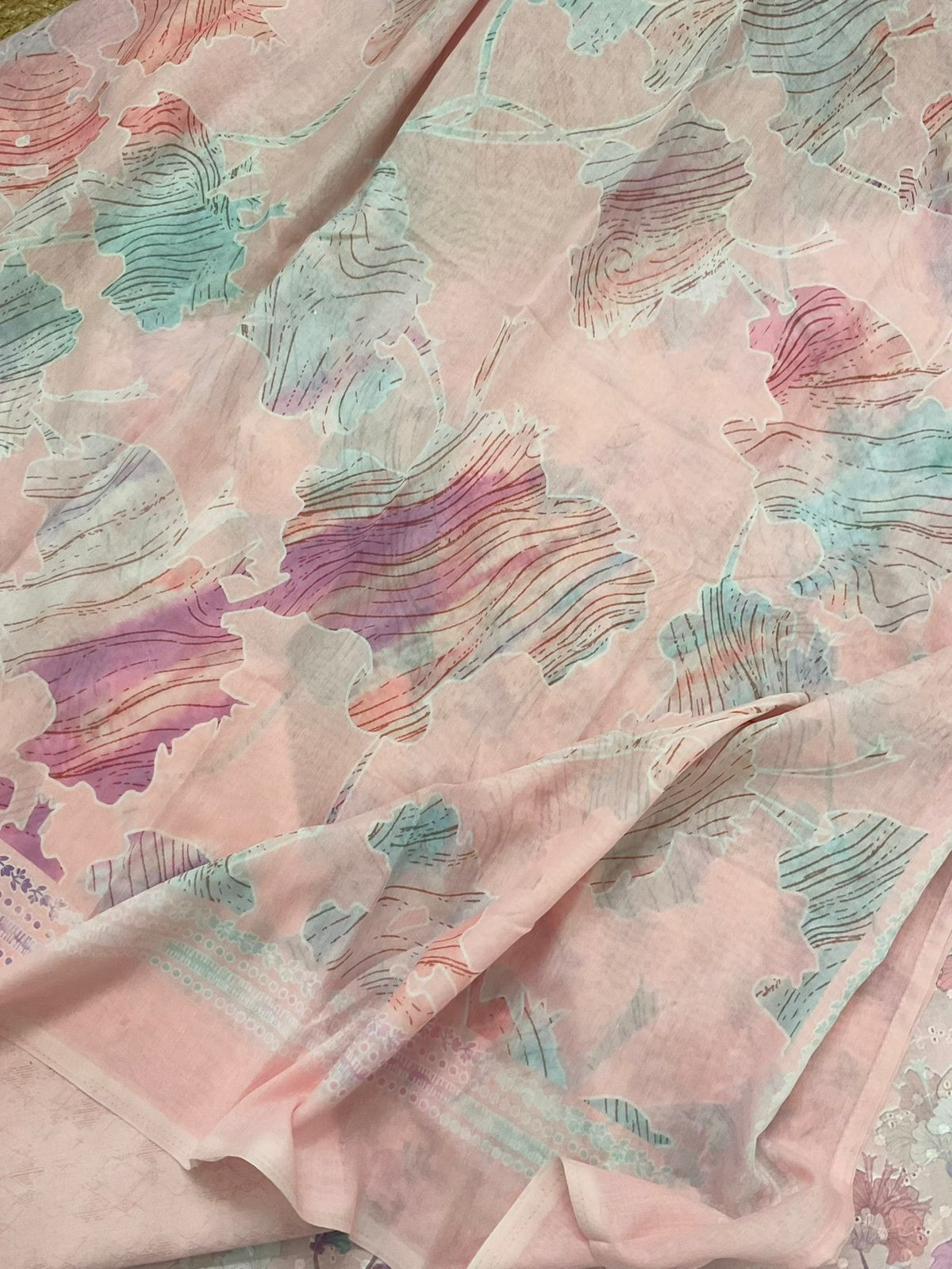 Soft Cotton Printed Embroidered Suit - Peach