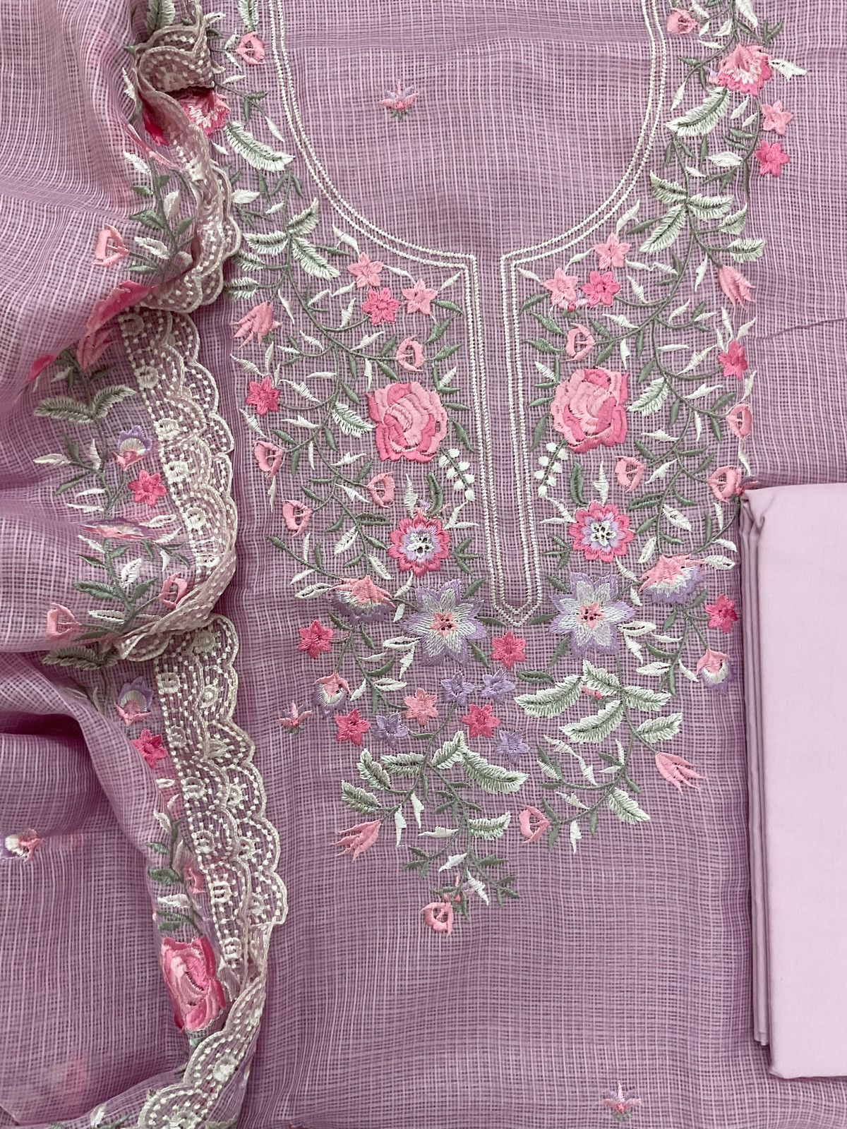 Soft Kota Silk Embroidered Suit - Purple