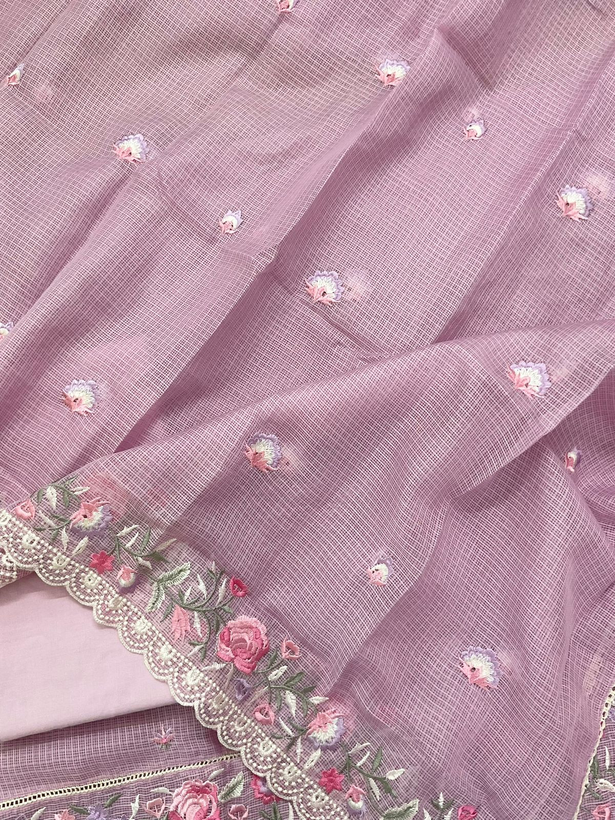 Soft Kota Silk Embroidered Suit - Purple