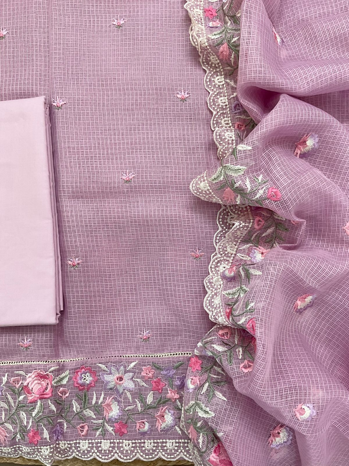 Soft Kota Silk Embroidered Suit - Purple