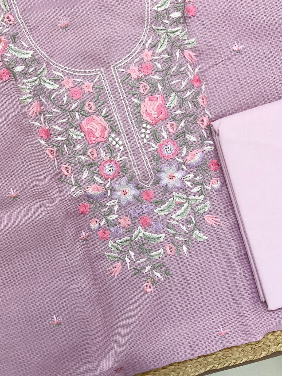 Soft Kota Silk Embroidered Suit - Purple