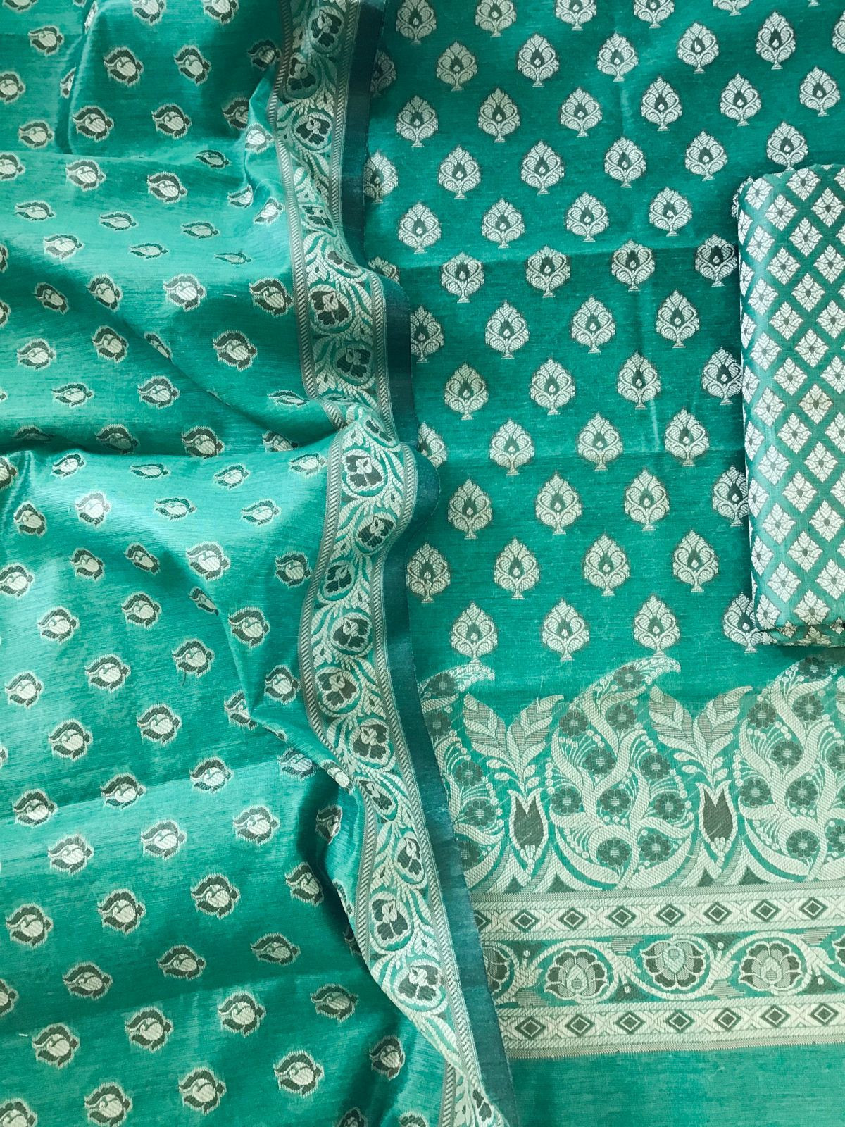 Soft Chanderi Banarasi Weaved Suit - Green