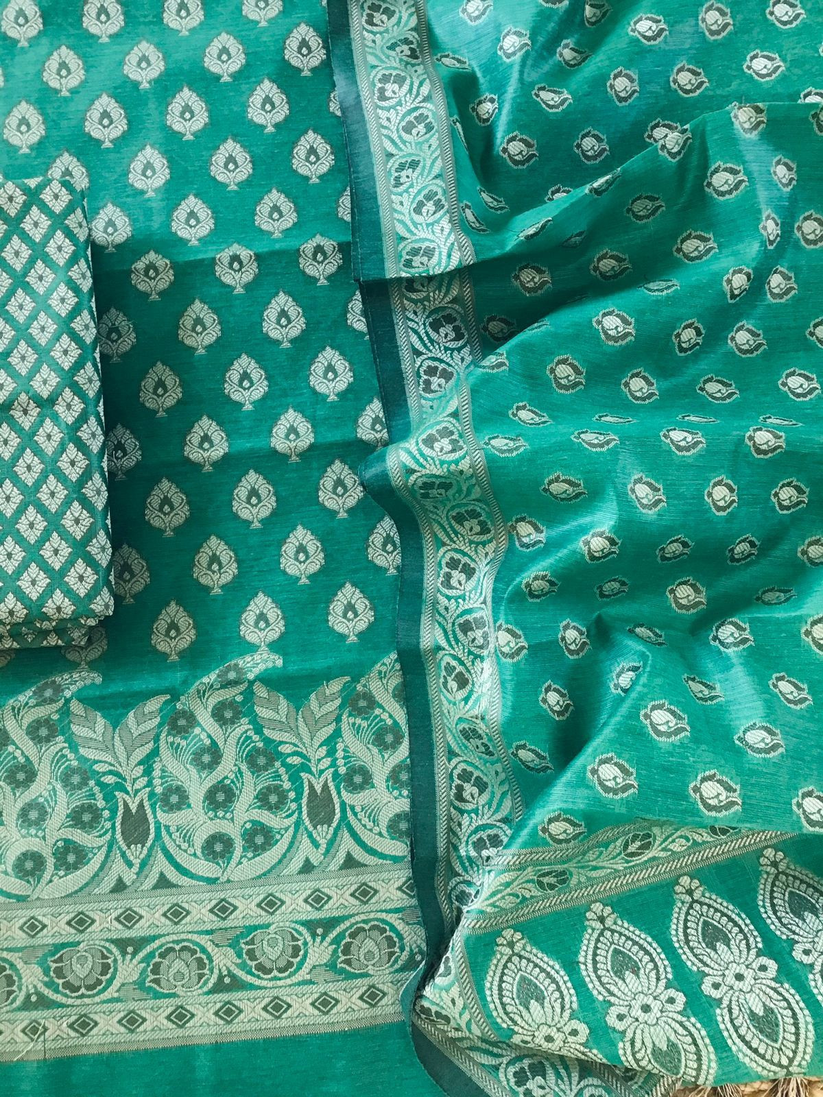 Soft Chanderi Banarasi Weaved Suit - Green