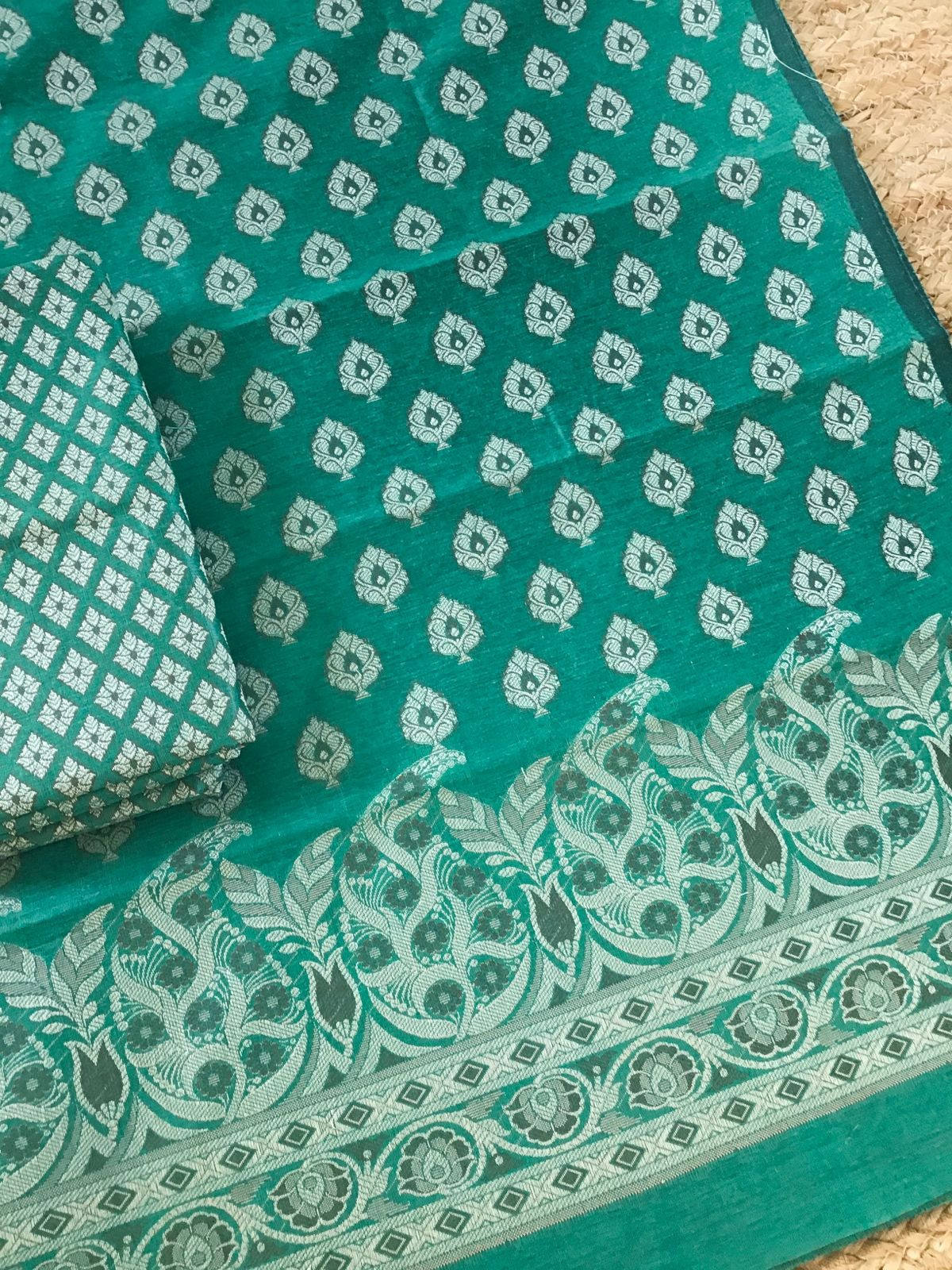 Soft Chanderi Banarasi Weaved Suit - Green