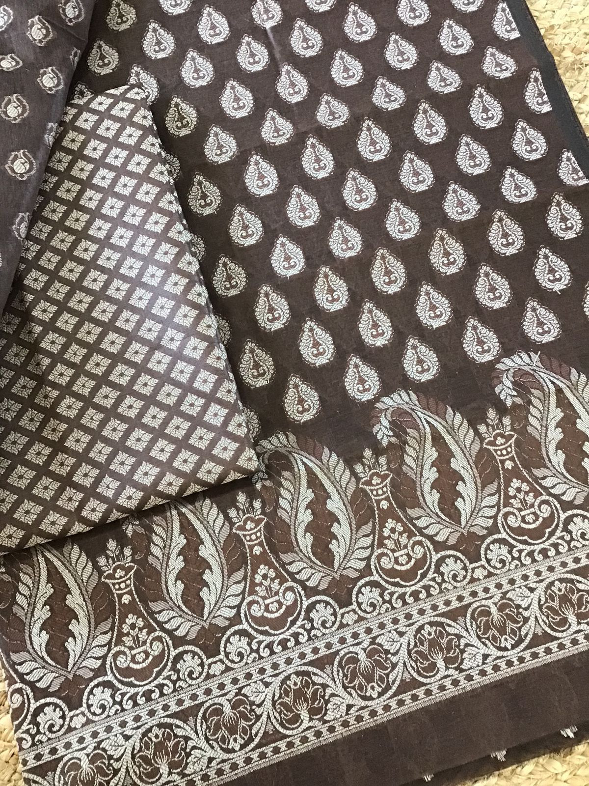 Soft Chanderi Banarasi Weaved Suit - Brown