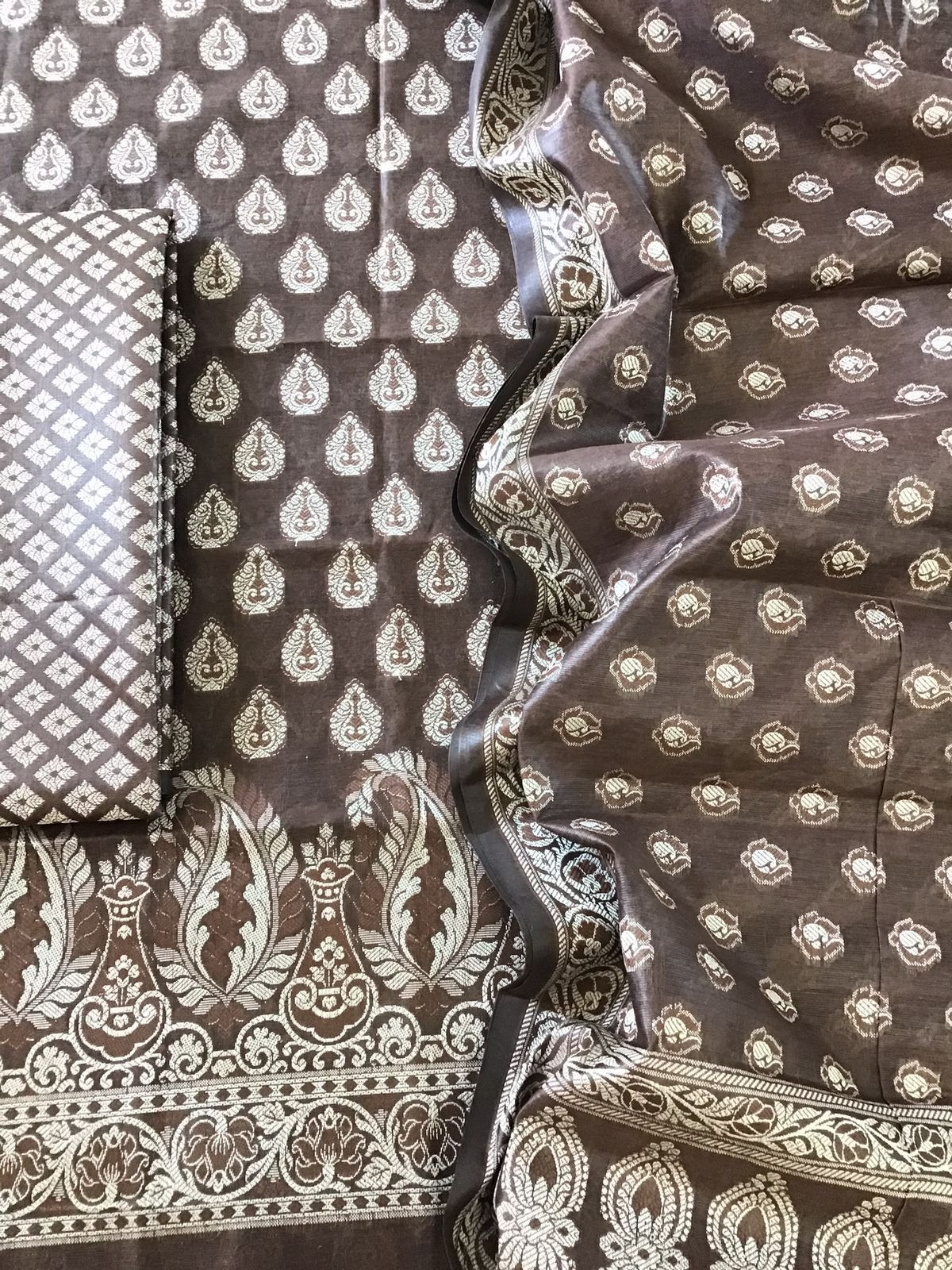 Soft Chanderi Banarasi Weaved Suit - Brown
