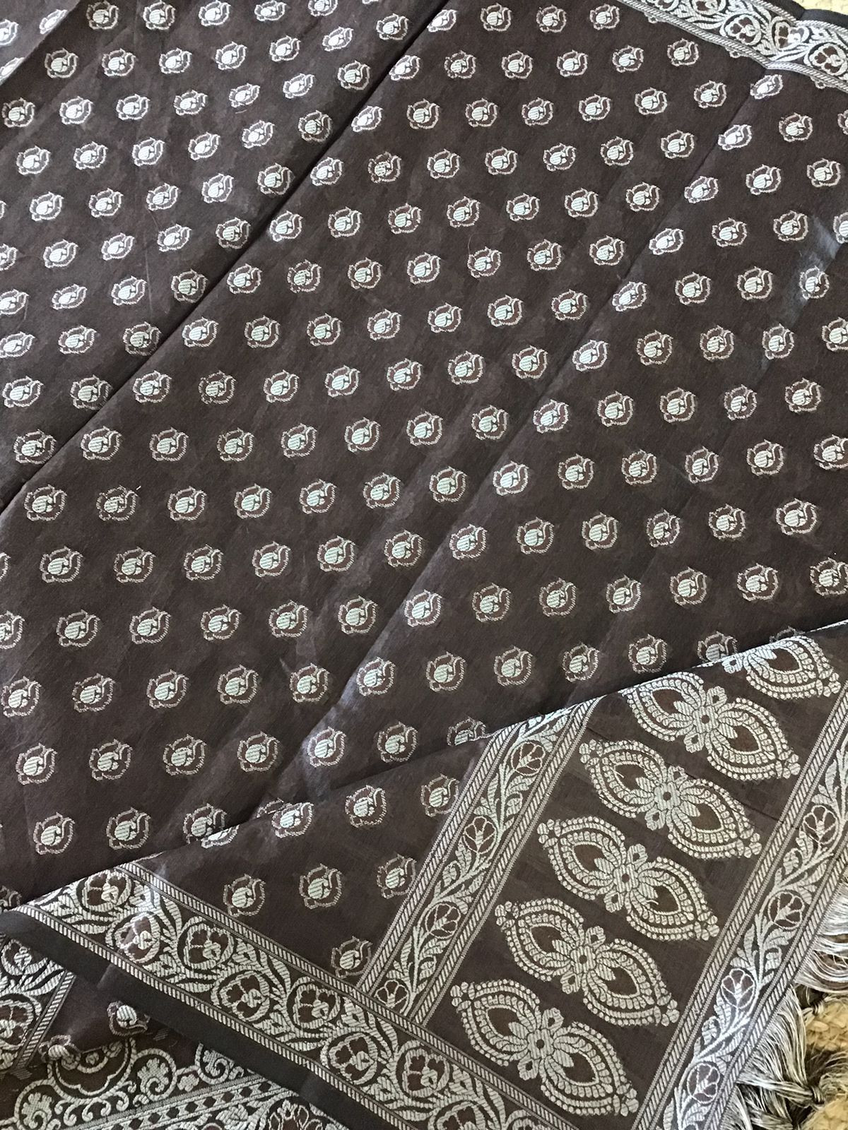 Soft Chanderi Banarasi Weaved Suit - Brown