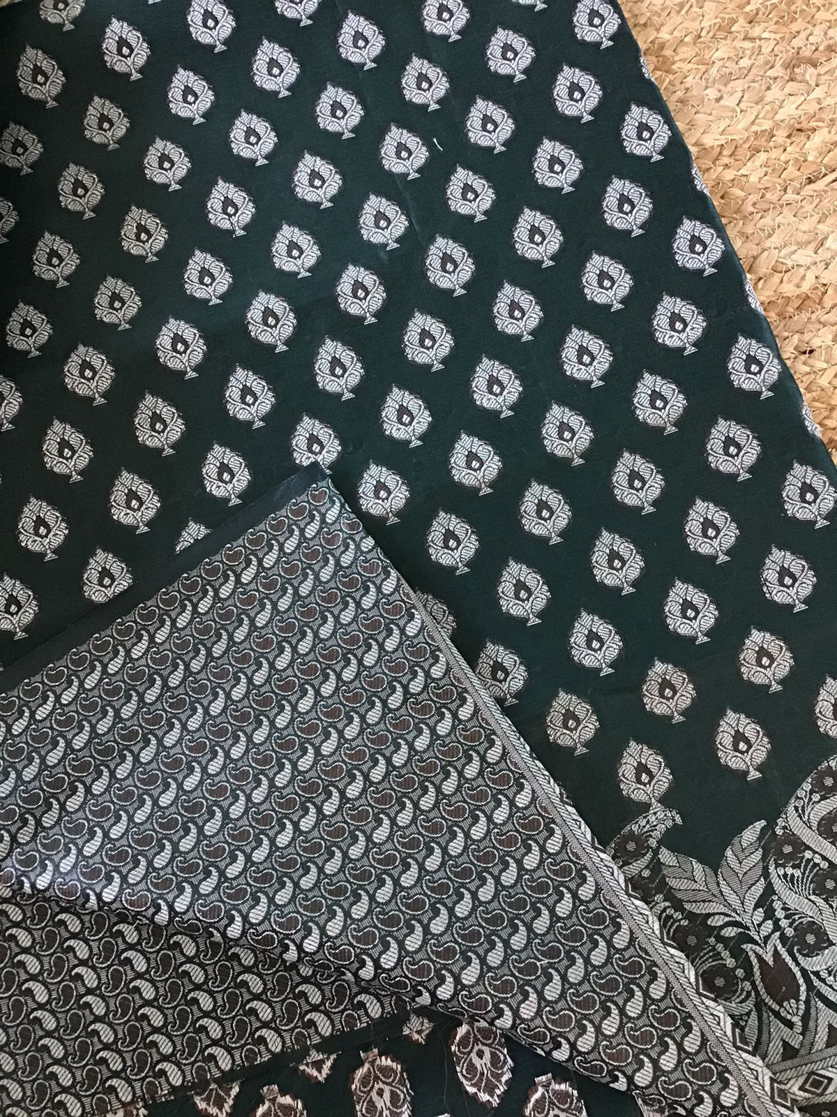 Soft Chanderi Banarasi Weaved Suit - Dark Green