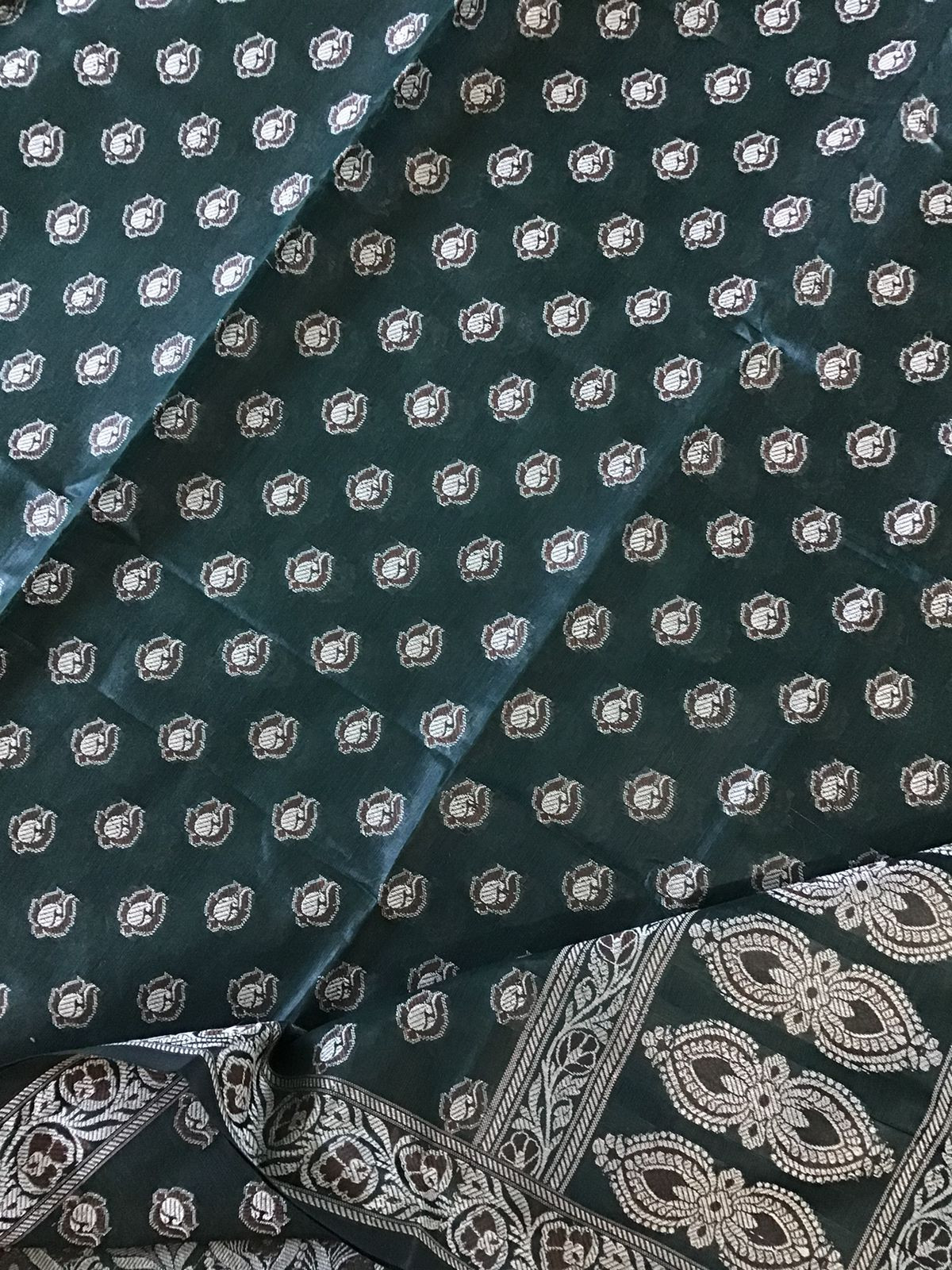 Soft Chanderi Banarasi Weaved Suit - Dark Green