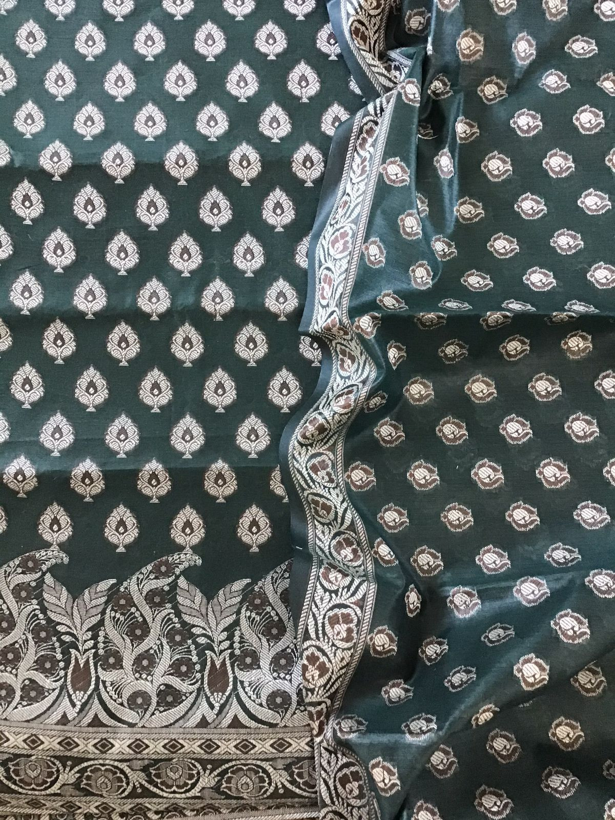 Soft Chanderi Banarasi Weaved Suit - Dark Green