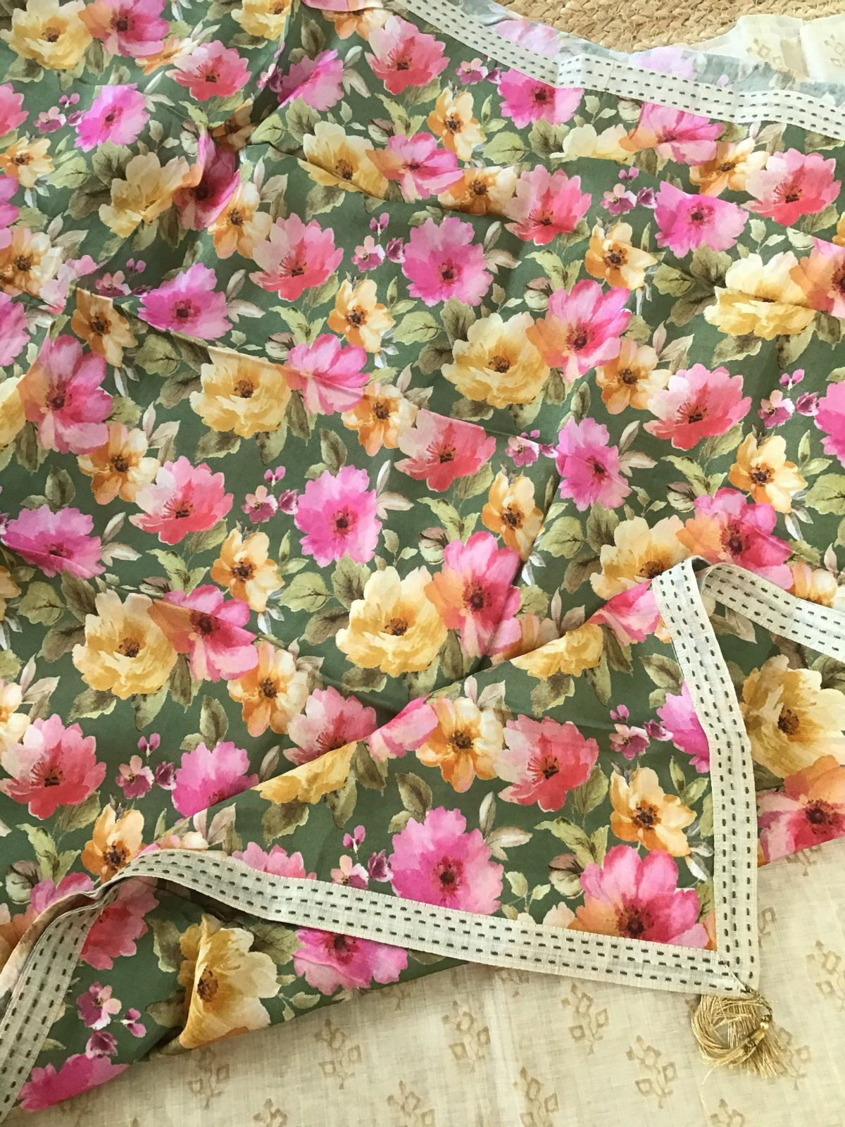 Soft Muslin Printed Embroidered Suit - Beige