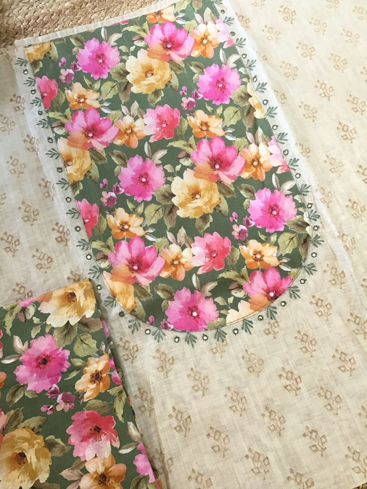 Soft Muslin Printed Embroidered Suit - Beige