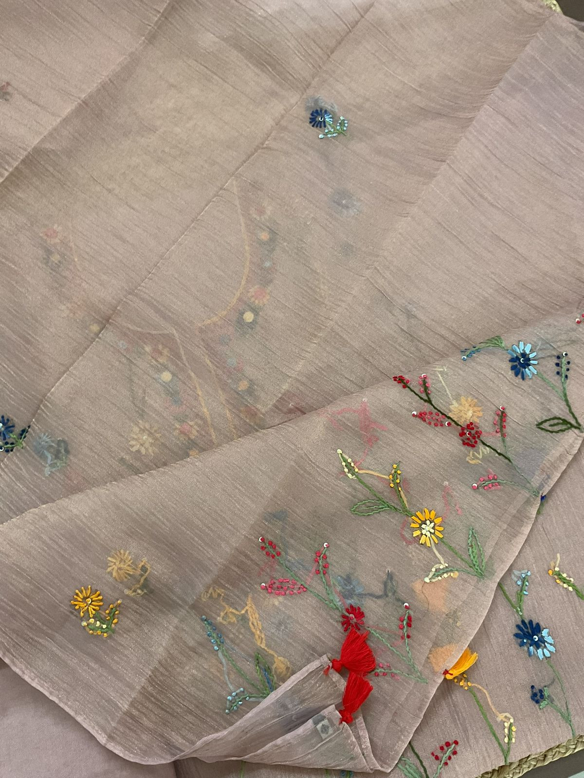 Pure Crushed Tissue Fine Embroidered Suit - Onion Pink