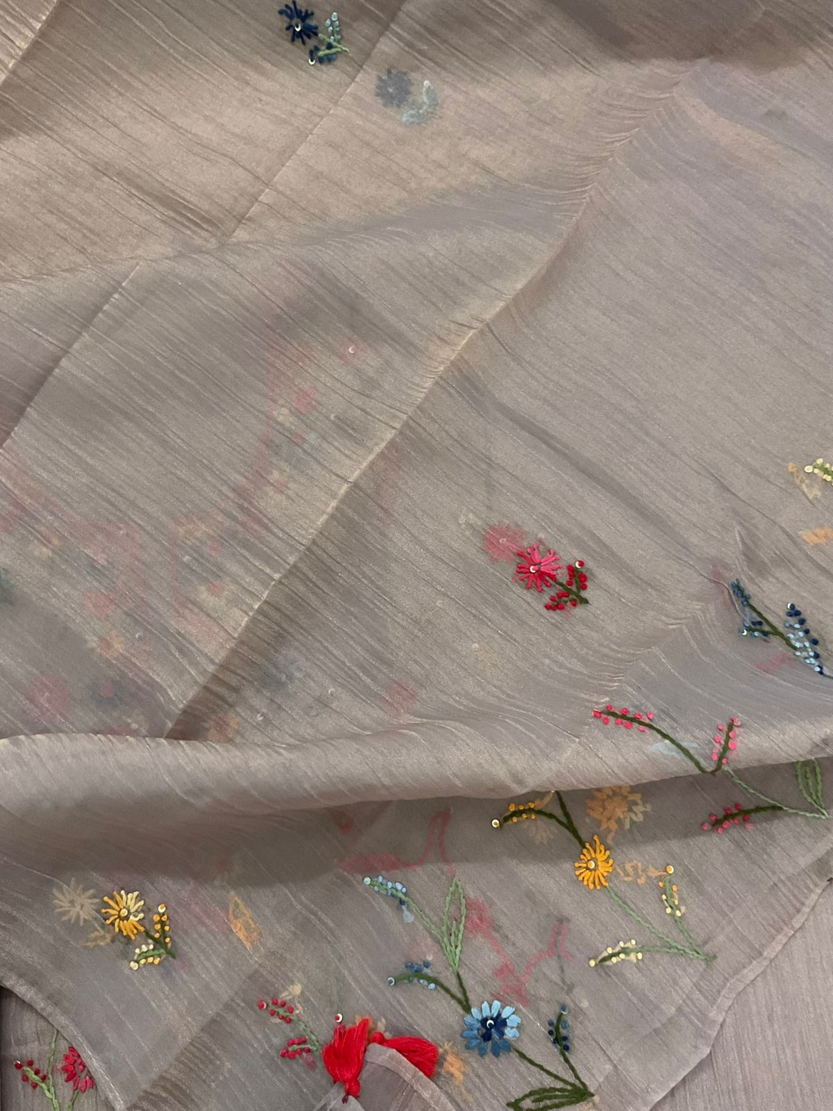 Pure Crushed Tissue Fine Embroidered Suit - Lilac