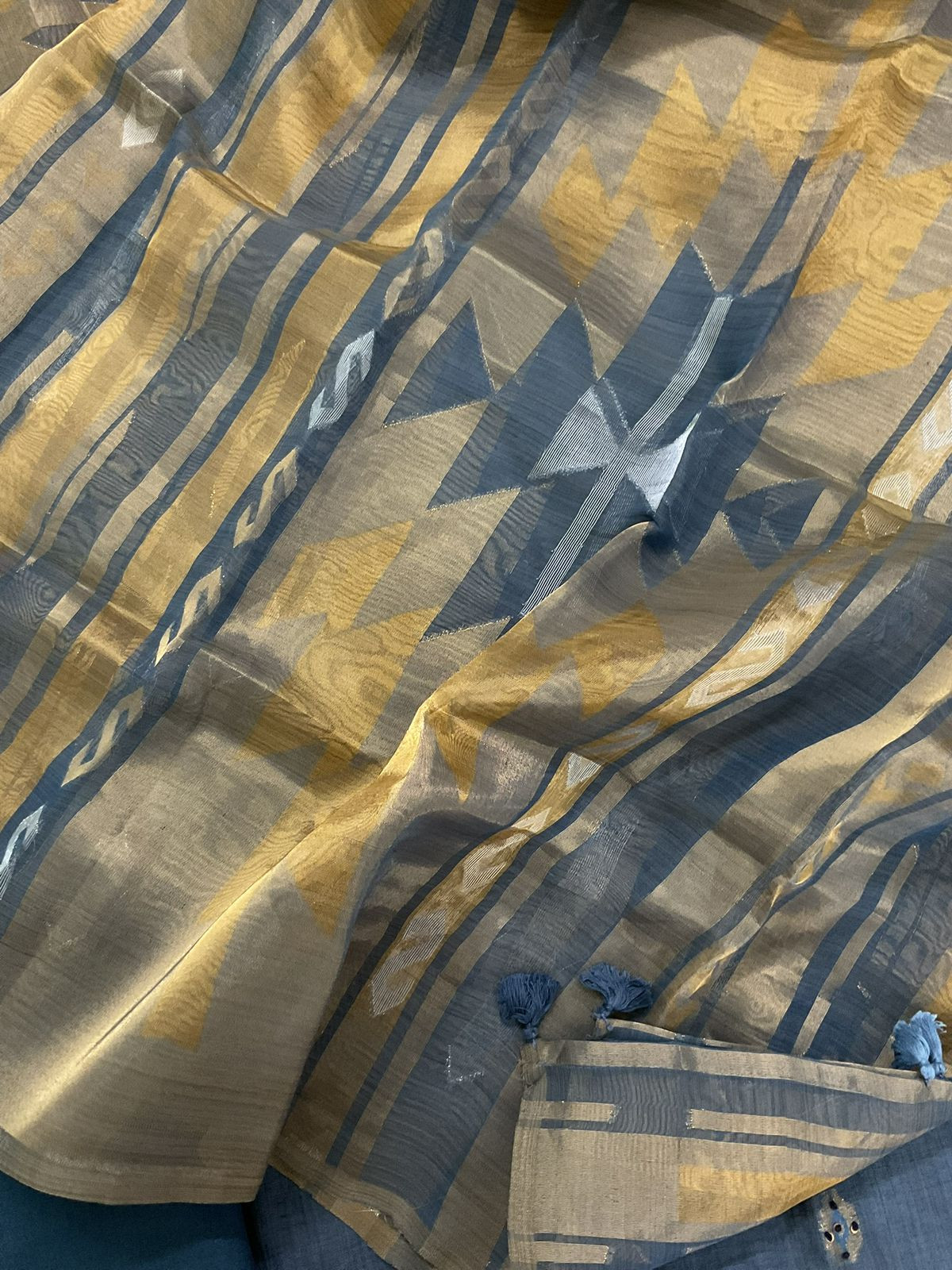 Pure Slub Chanderi Jamdani Weaved Embroidered Suit - Blue