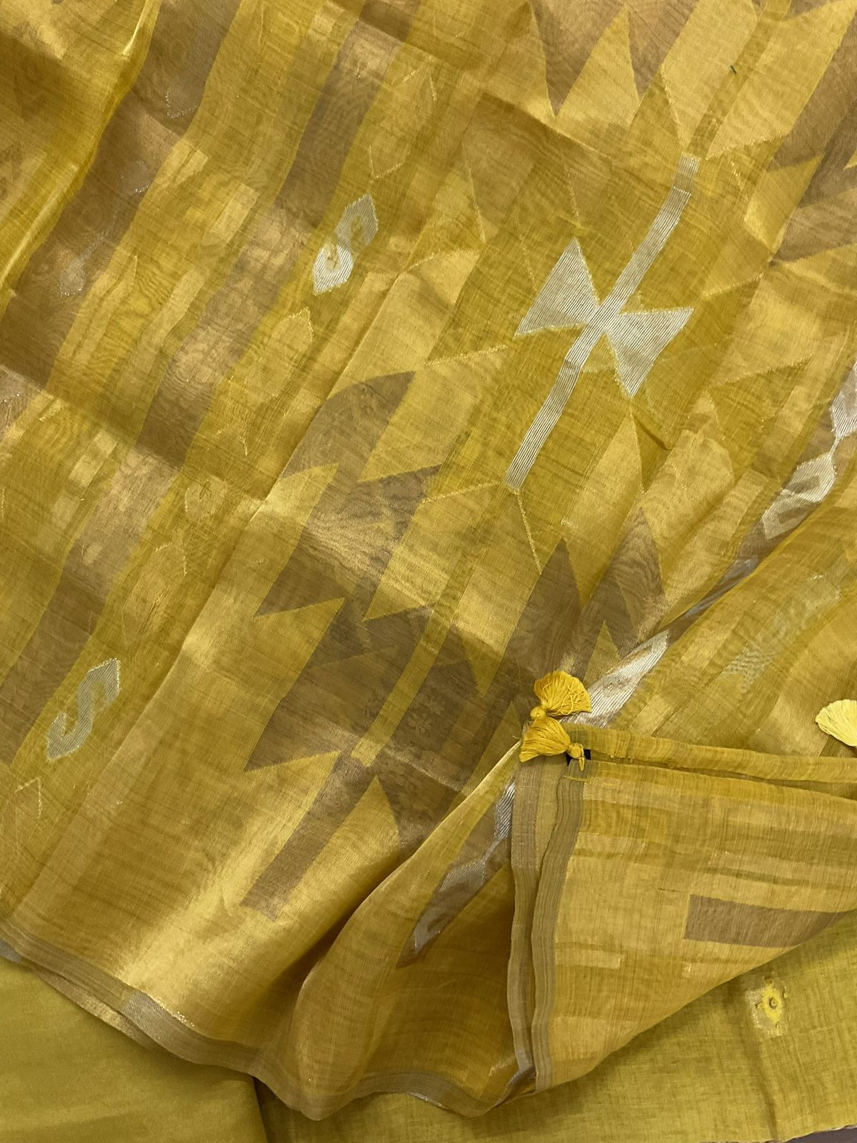 Pure Slub Chanderi Jamdani Weaved Embroidered Suit - Yellow