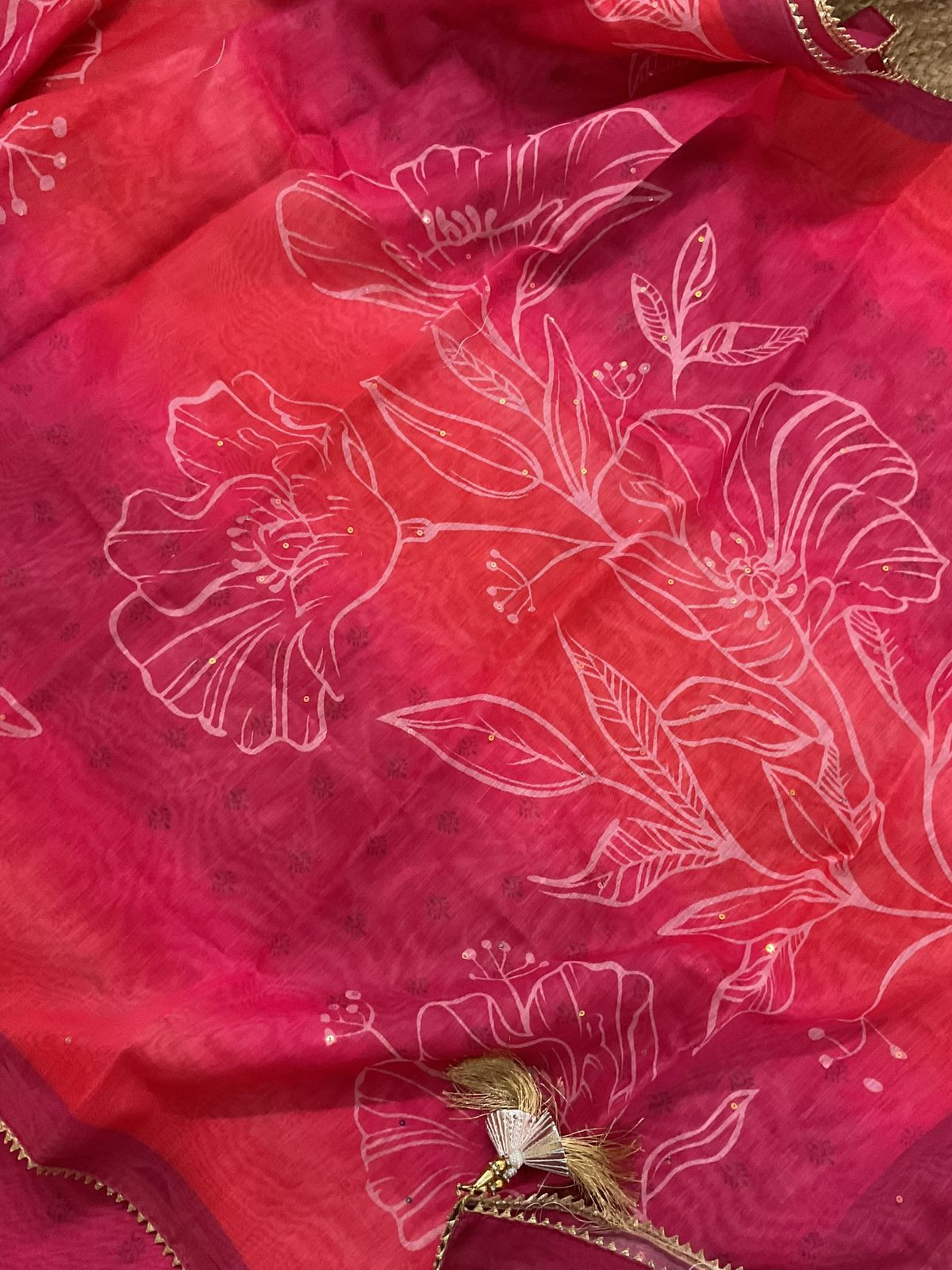 Soft Kora Chanderi Printed Embroidered Suit - Pink