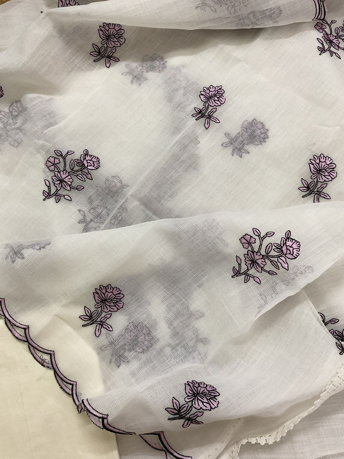 Soft Jute Kota Cotton Embroidered Suit - Off White