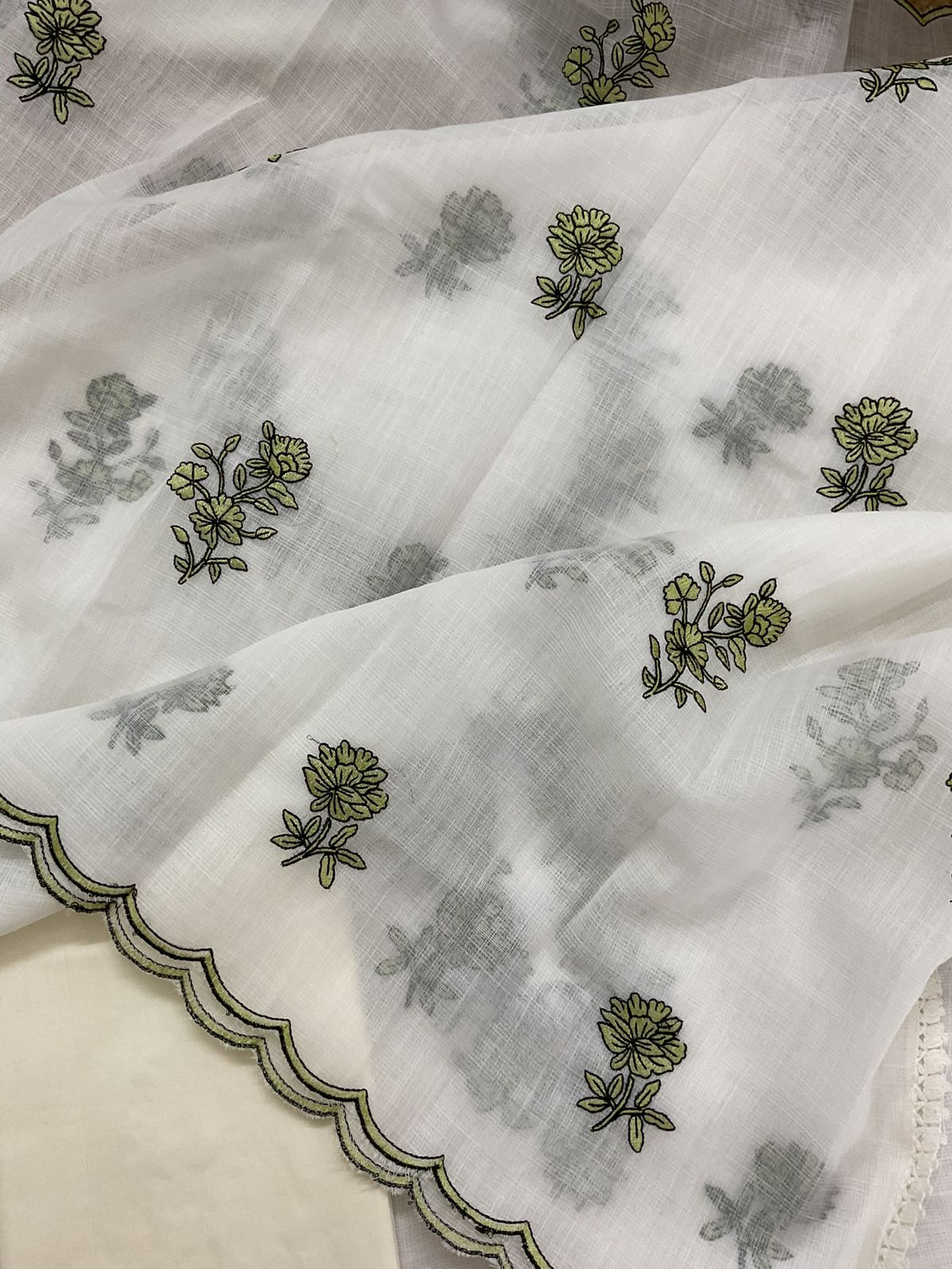 Soft Jute Kota Cotton Embroidered Suit - Off White