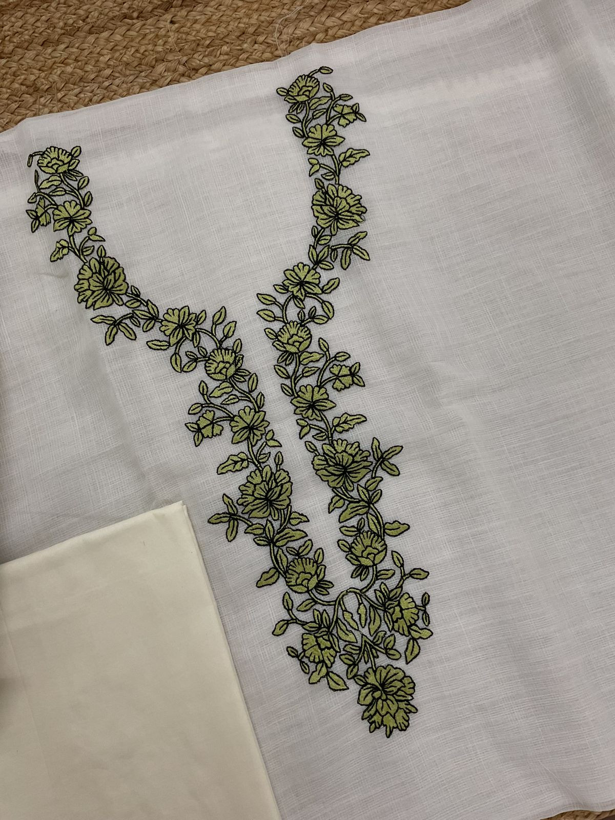 Soft Jute Kota Cotton Embroidered Suit - Off White