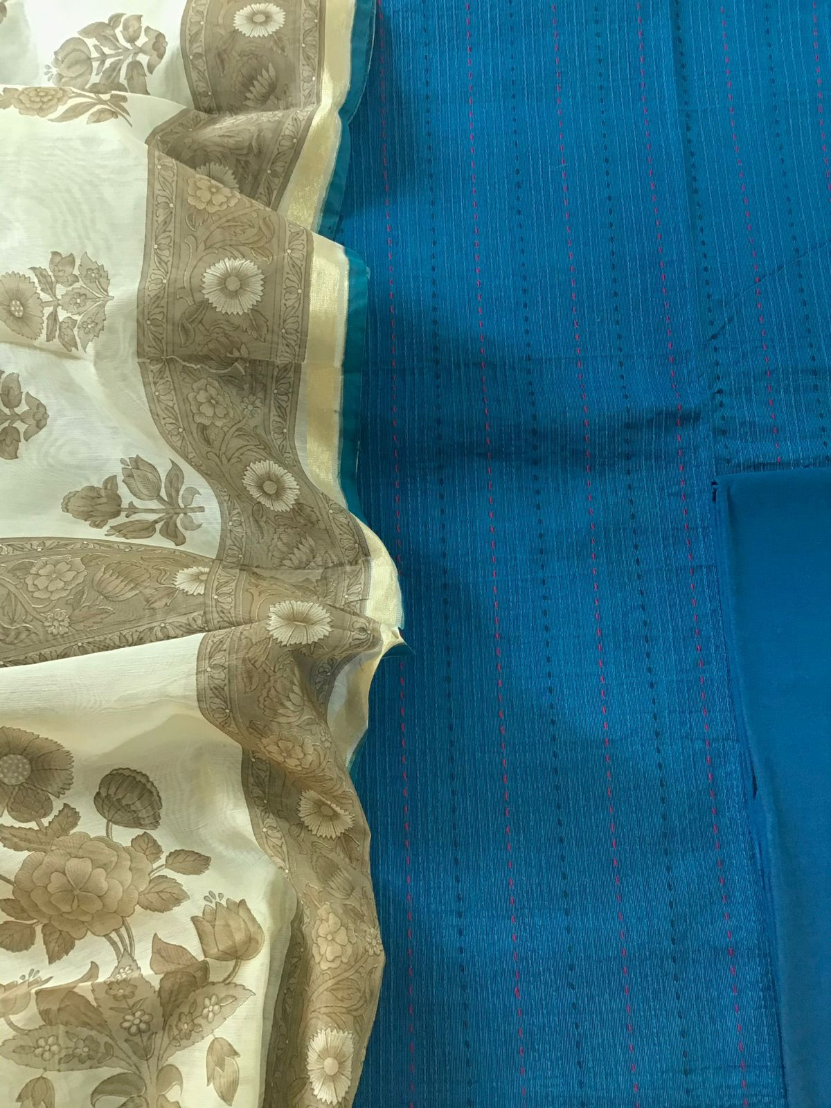 Pure Mangalgiri Cotton Printed Embroidered Suit - Blue