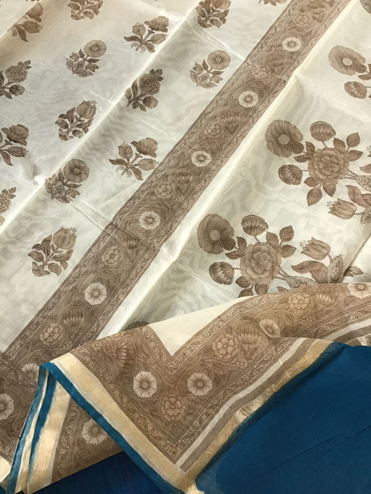 Pure Mangalgiri Cotton Printed Embroidered Suit - Blue