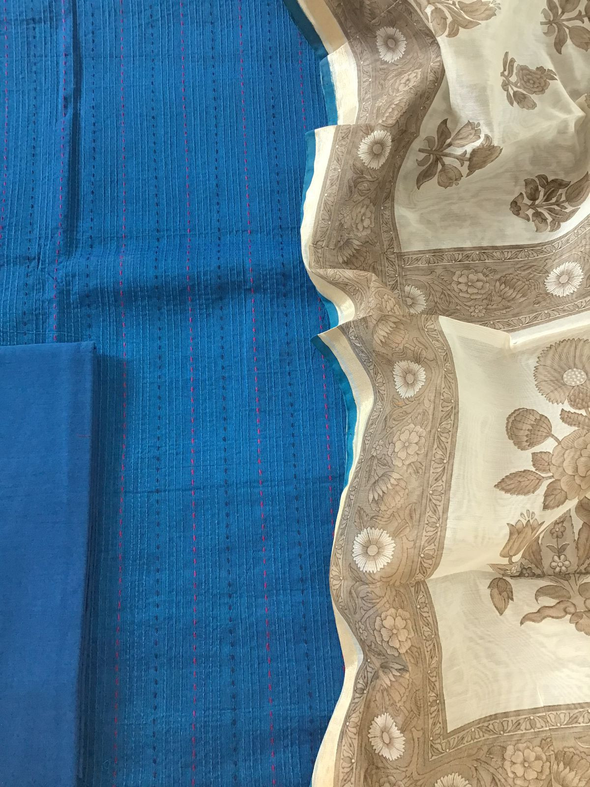 Pure Mangalgiri Cotton Printed Embroidered Suit - Blue