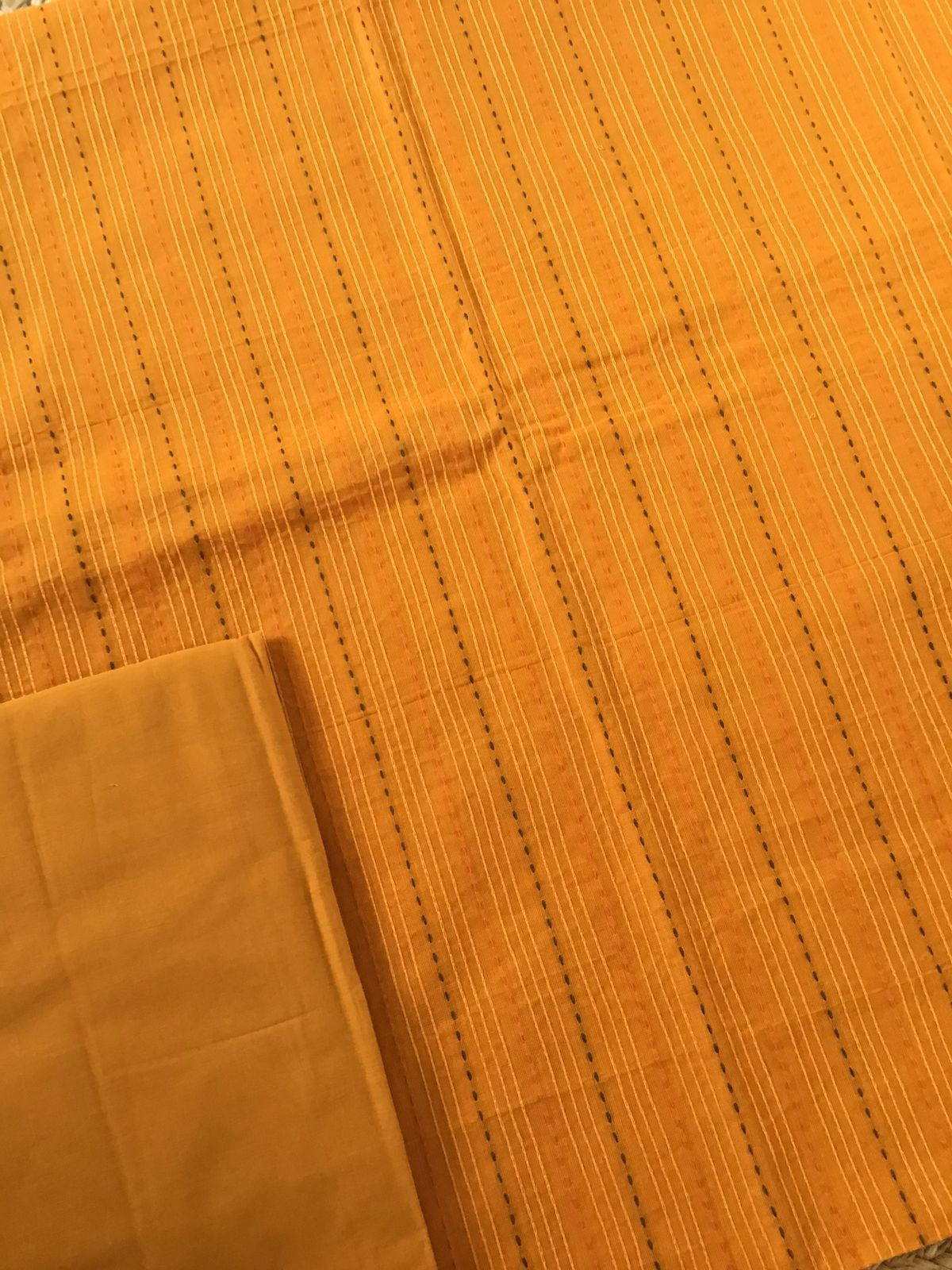 Pure Mangalgiri Cotton Printed Embroidered Suit - Orangish Yellow