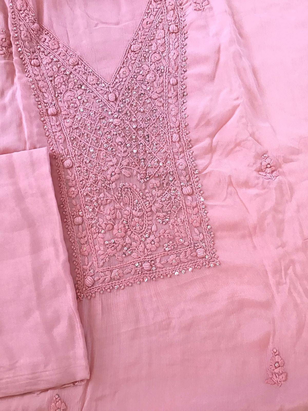 Pure Chinnon Silk Embroidered Suit - Pink