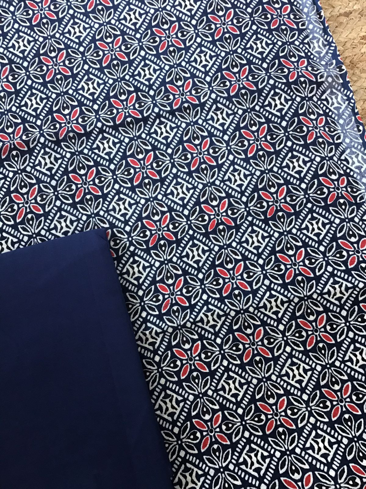 Pure Linen Jute Cotton Printed Suit - Blue
