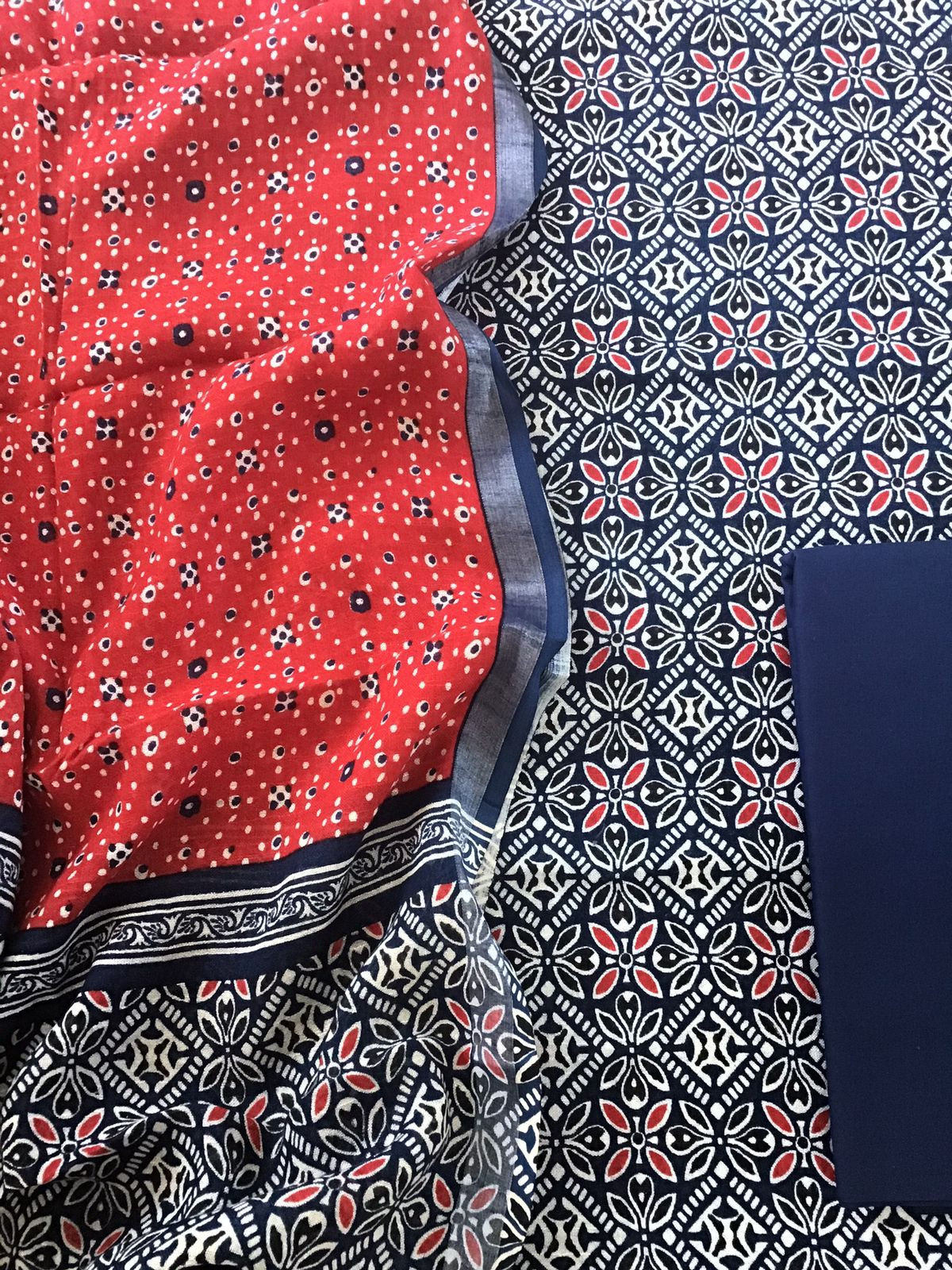 Pure Linen Jute Cotton Printed Suit - Blue