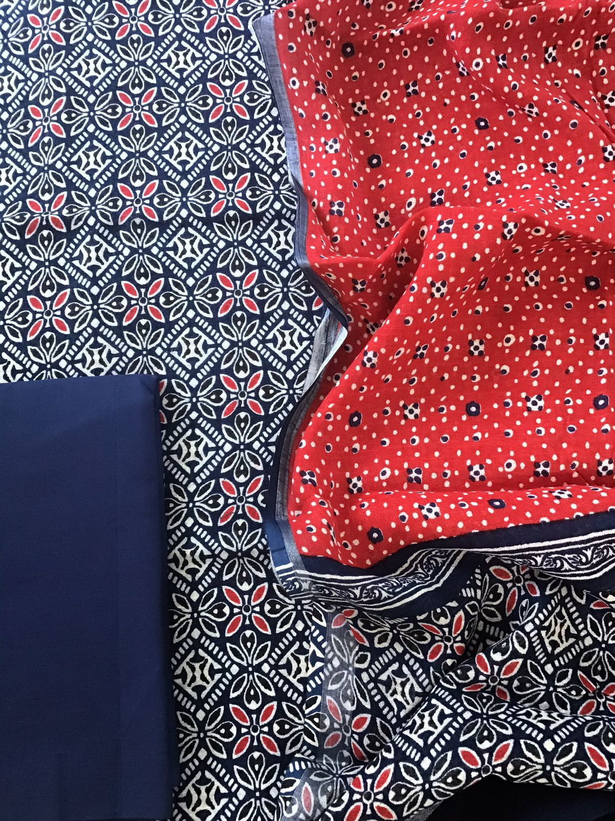 Pure Linen Jute Cotton Printed Suit - Blue