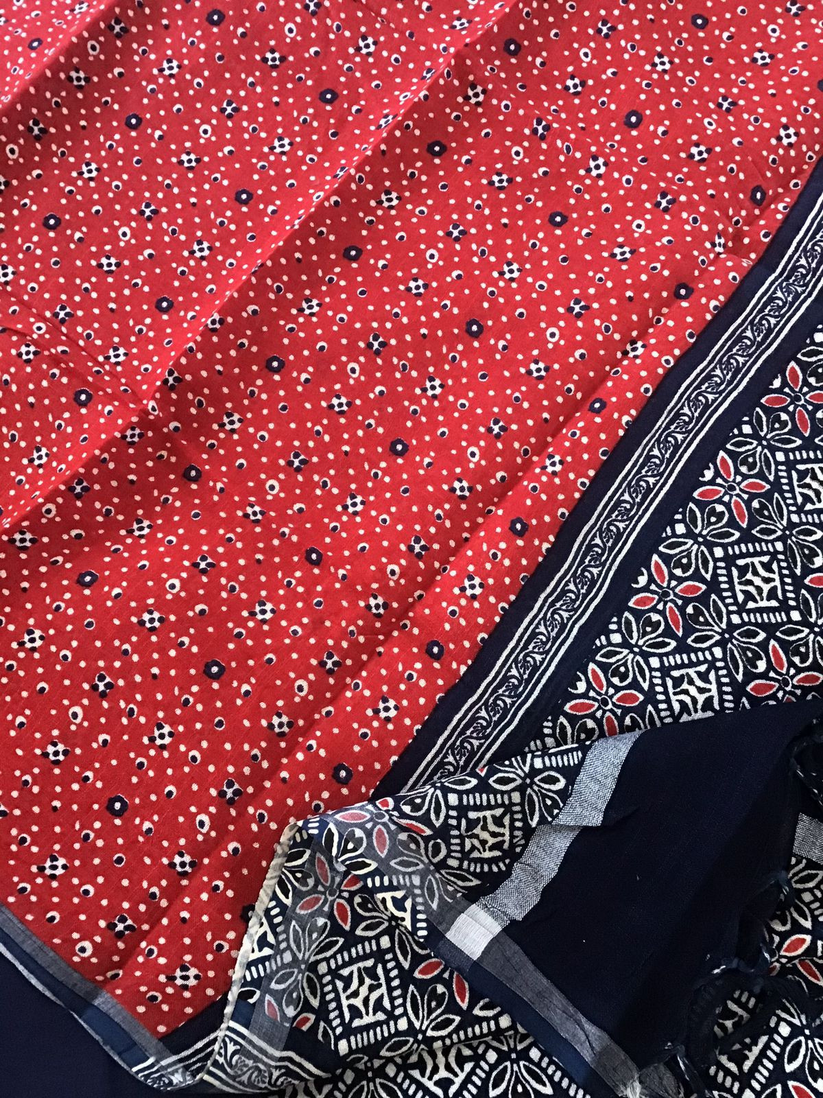 Pure Linen Jute Cotton Printed Suit - Blue