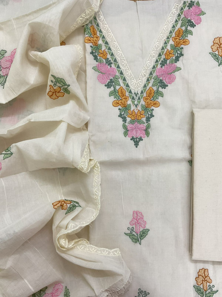 Image of Pure Cotton Embroidered Suit - Cream