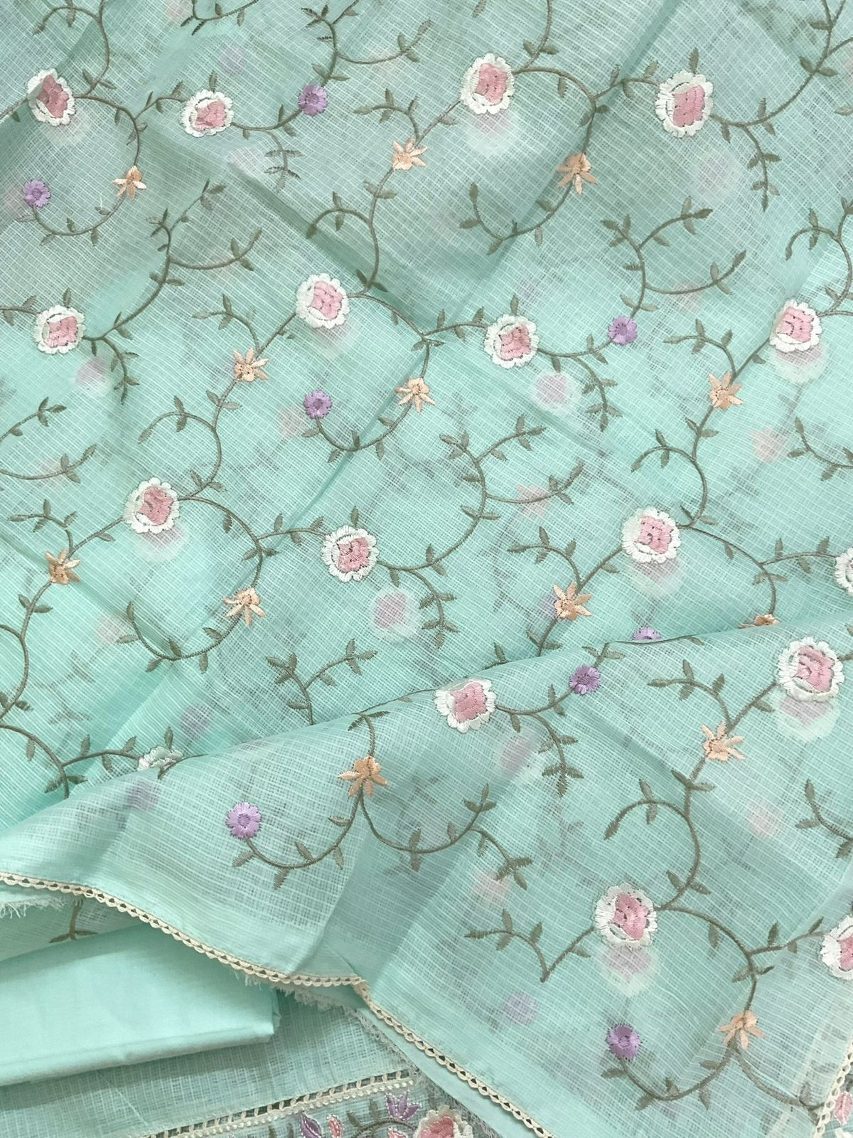 Soft Kota Silk Embroidered Suit - Blue