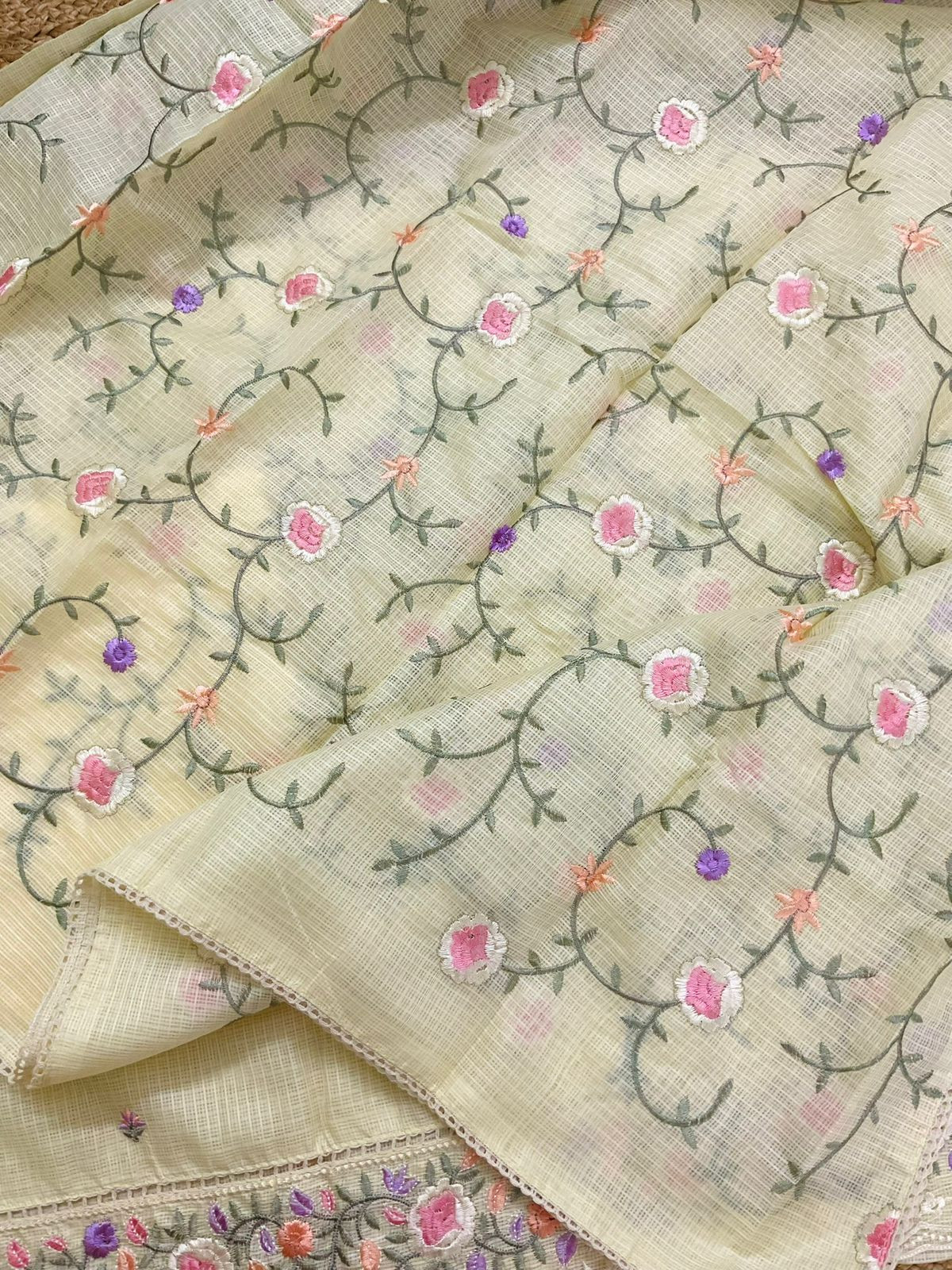 Soft Kota Silk Embroidered Suit - Yellow