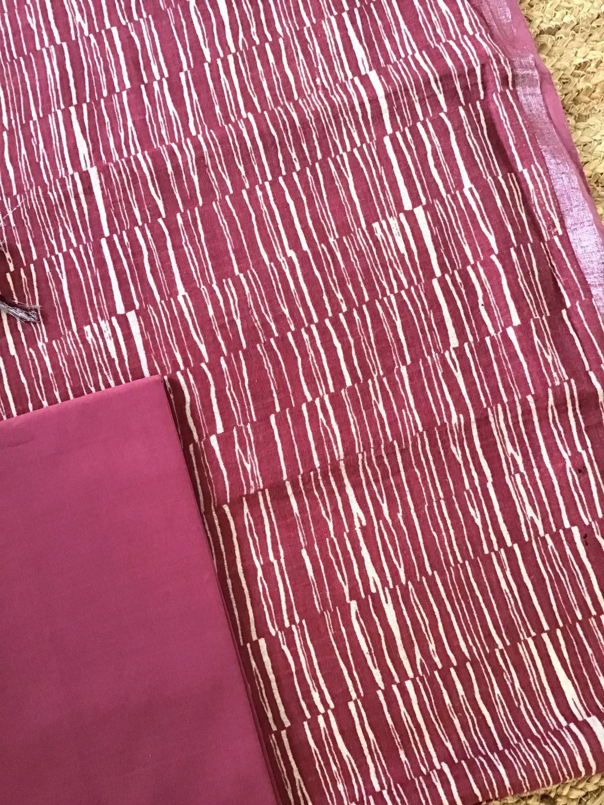 Pure Linen Jute Cotton Printed Suit - Maroon