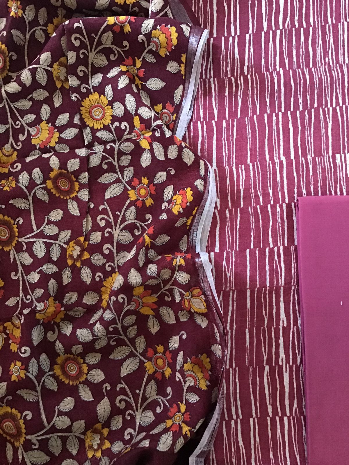 Pure Linen Jute Cotton Printed Suit - Maroon