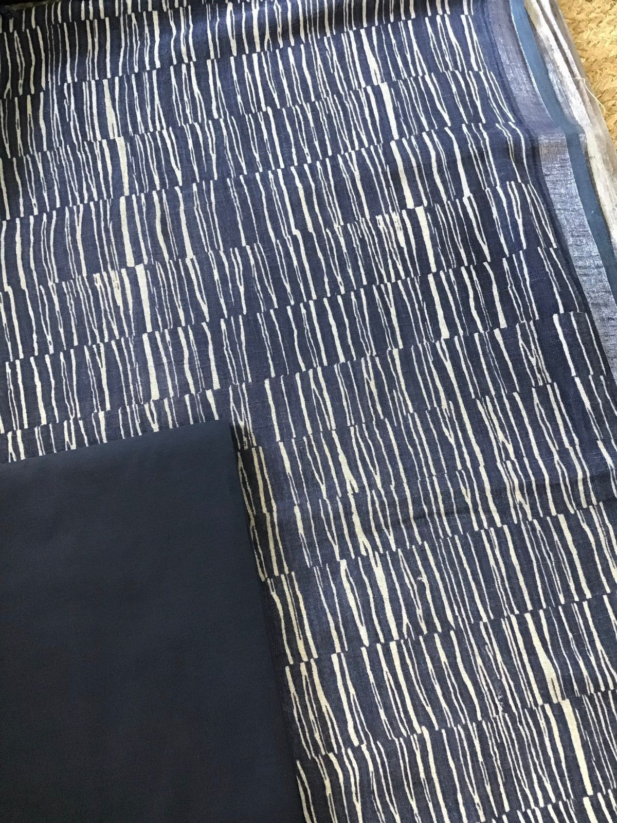 Pure Linen Jute Cotton Printed Suit - Blue