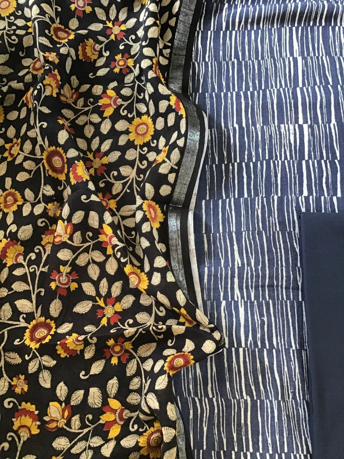 Pure Linen Jute Cotton Printed Suit - Blue